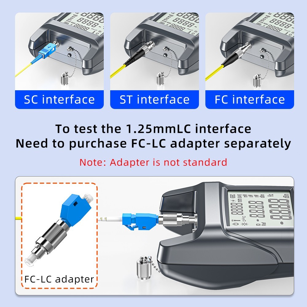 Fiber Optic Cable Tester & Power Meter with FC/SC/ST/LC Interfaces LED Display