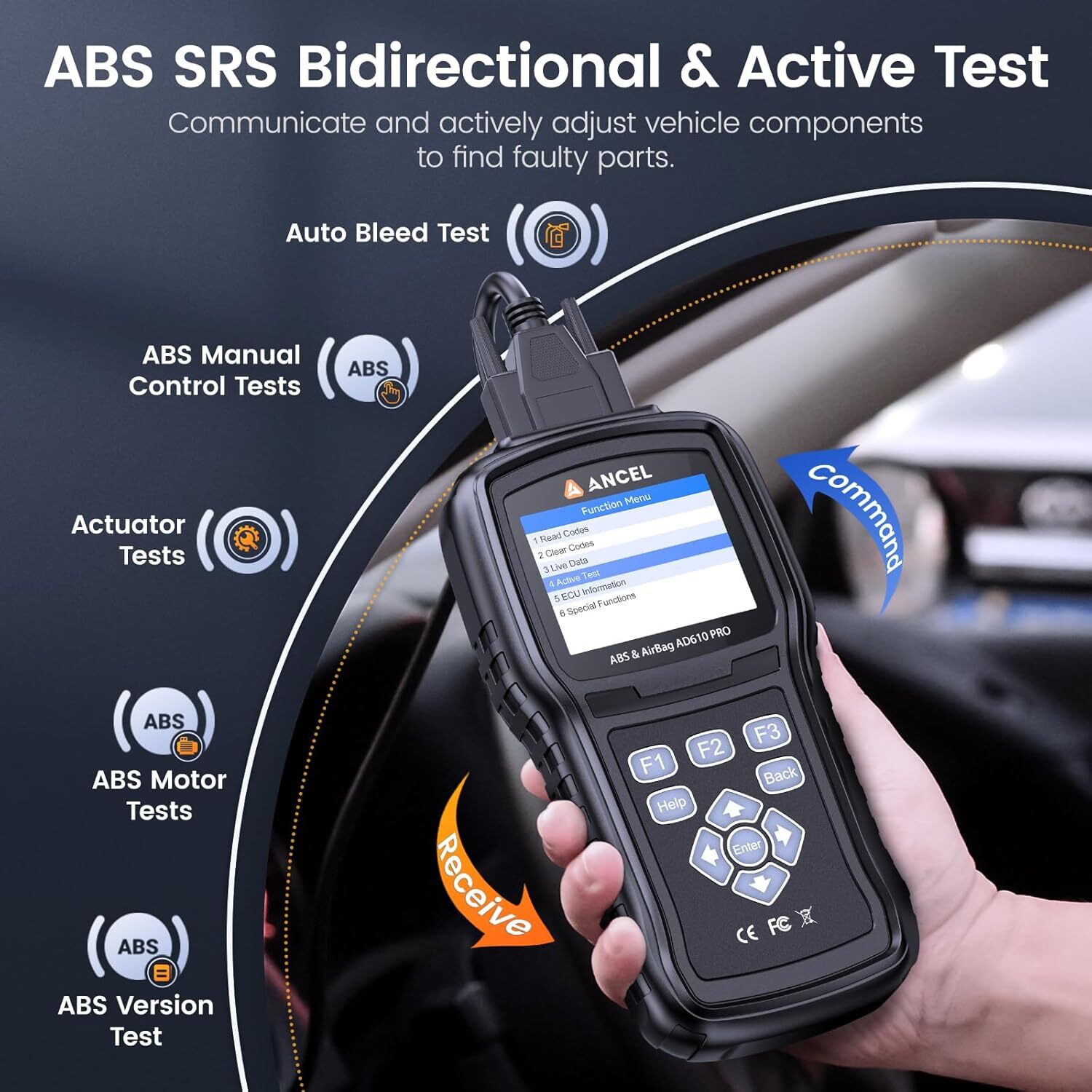 ANCEL AD610 PRO ABS SRS OBD2 Scanner ABS Bleeding Bi-Directional Diagnostic Tool