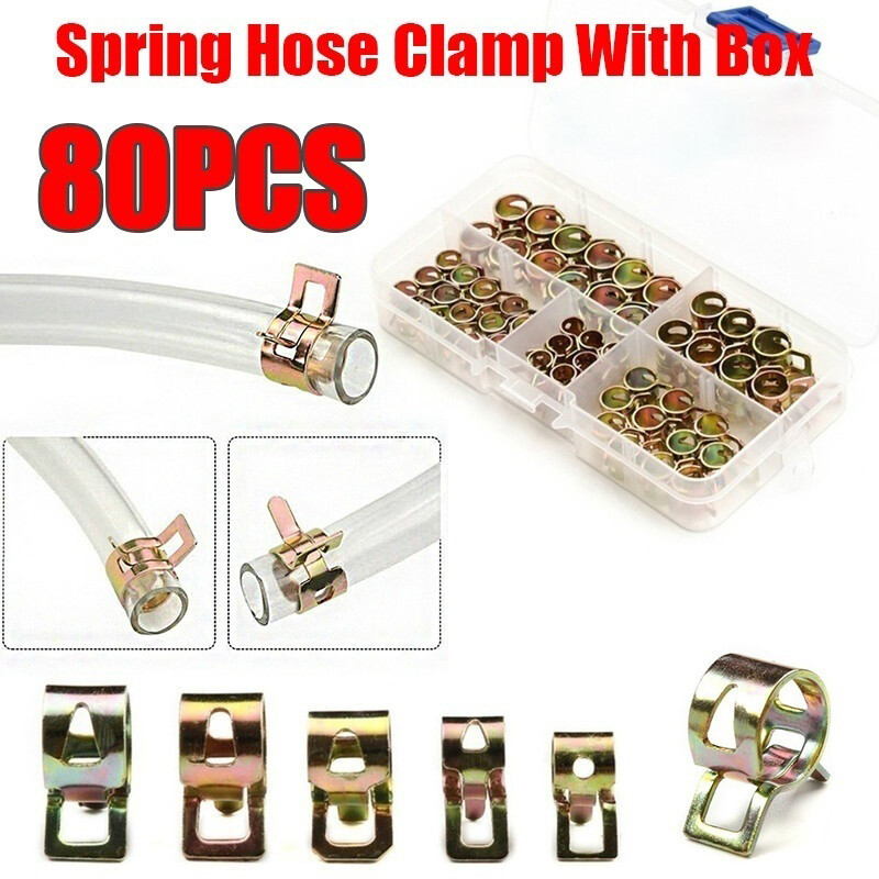 80pcs Spring Hose Clamp Zinc Plated 6/7/8/9/10mm Low Pressure Air Clip Clamp