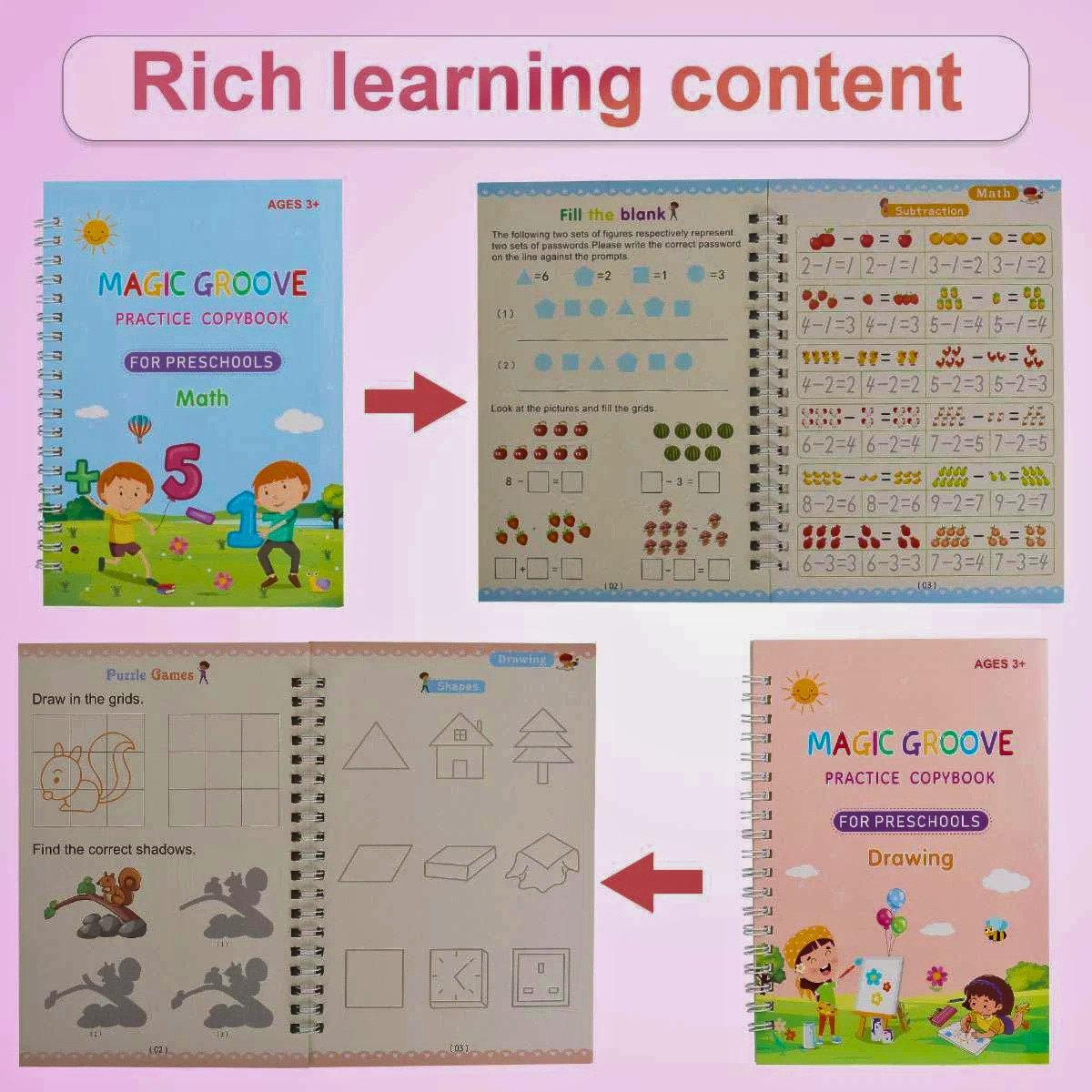 Magic Grooved Handwriting Practice Book for Kids Reusable Copybook Set