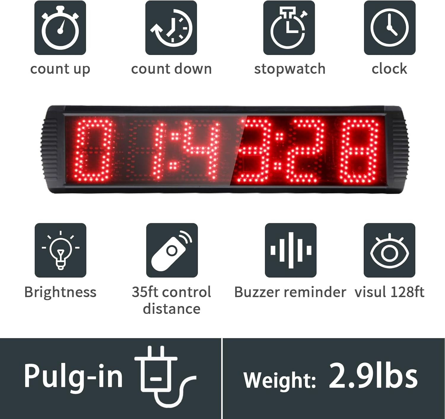 LED Race Clock, 5" High, 6 Digits, w/ Tripod, Remote Control