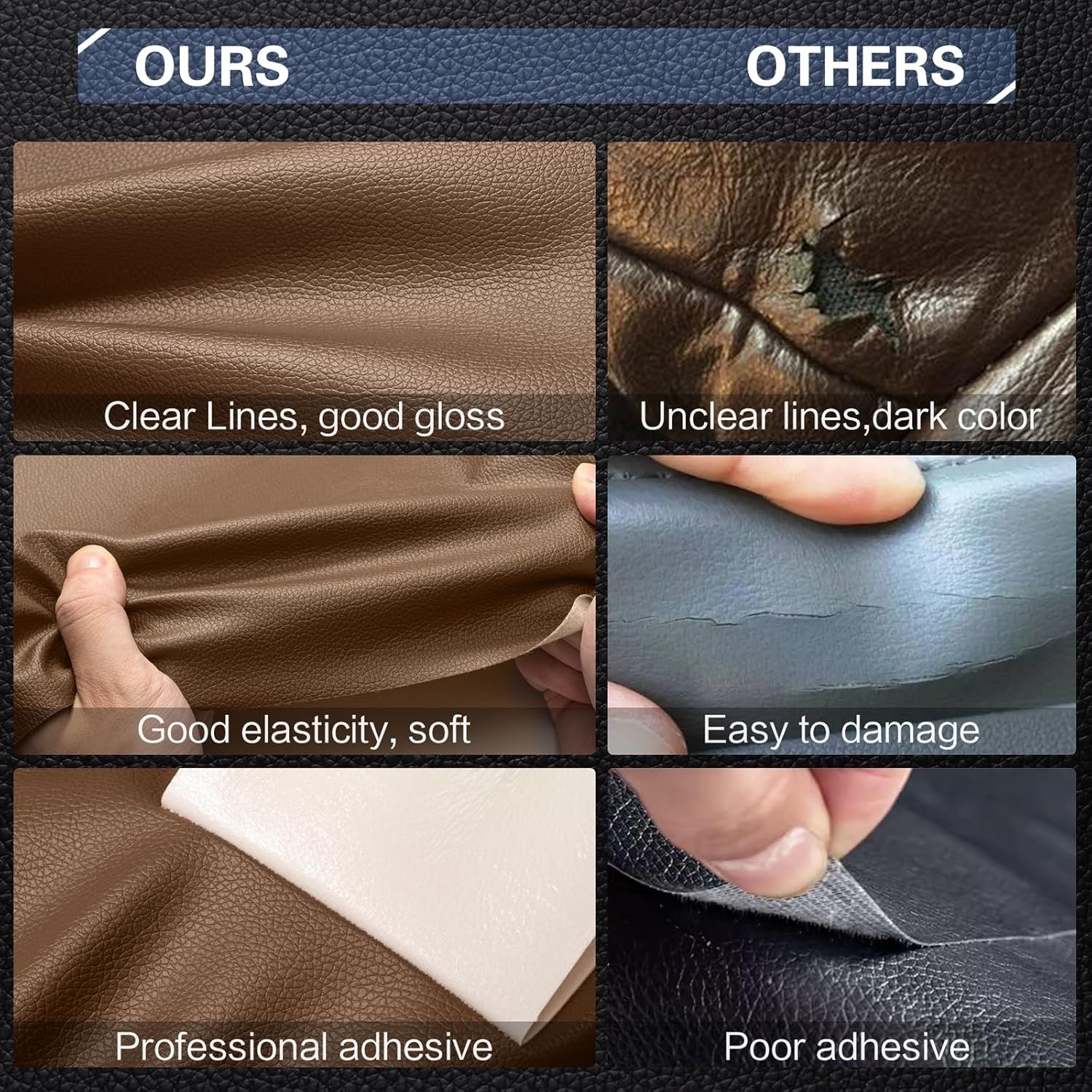 Litchi Texture Leather Repair Patch - 4"x 63" Self-Adhesive Solution
