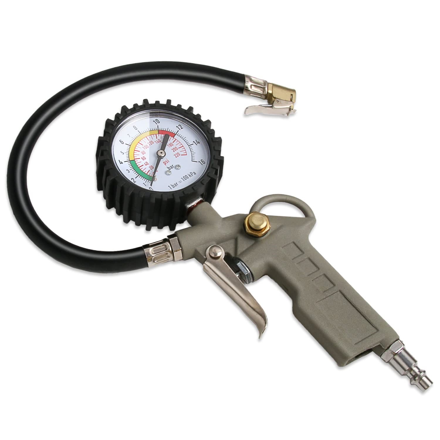 Tire Inflator with Pressure Gauge, 0-220PSI Dial Wheel Air Tire Pressure Gaug...