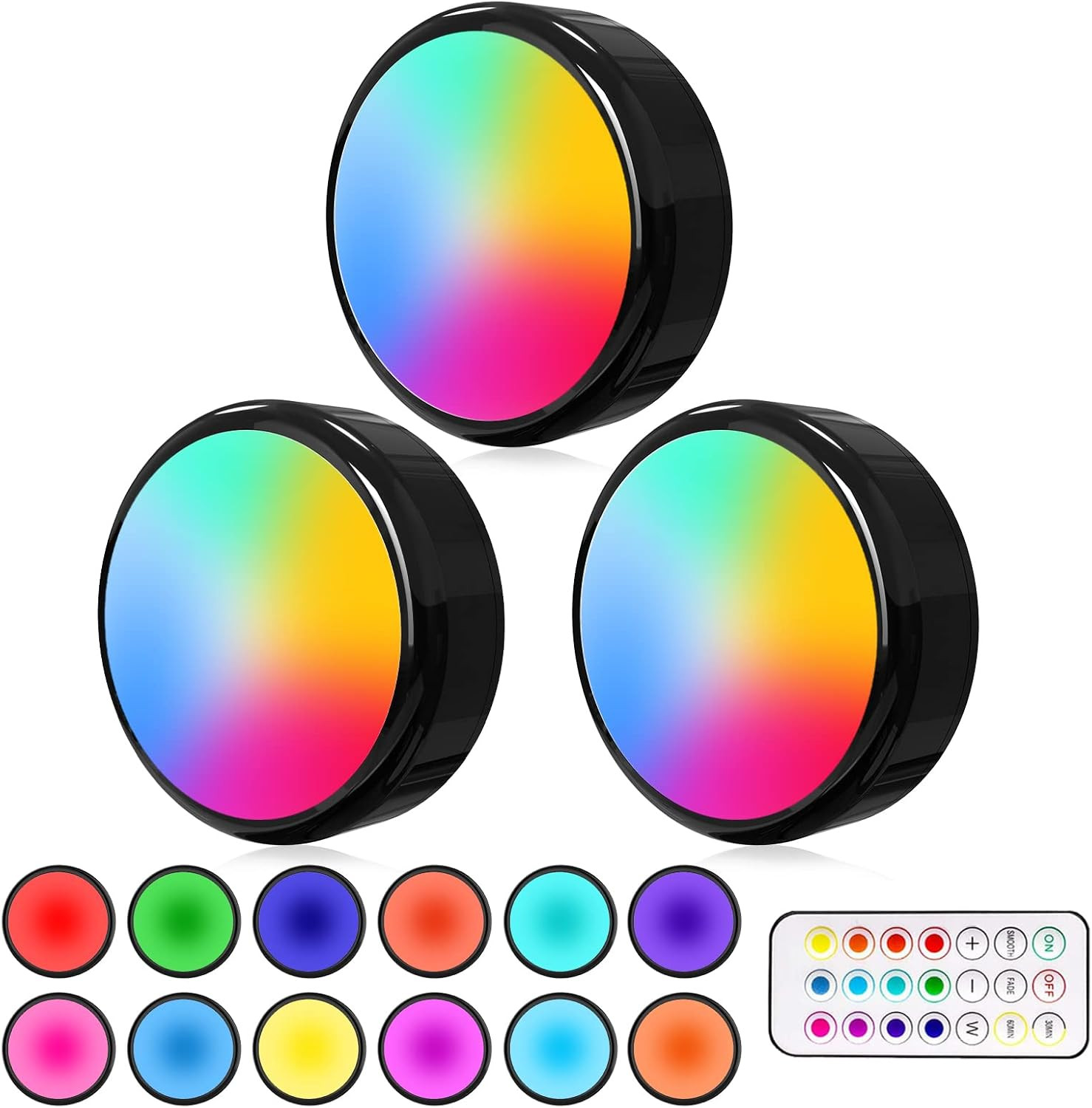 Puck Lights Remote 6 Pack LED Under Cabinet Color Lighting Dimmable