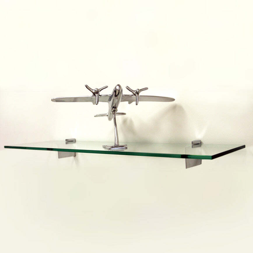 Raven Glass Shelf 8" X 48" in Brushed Steel