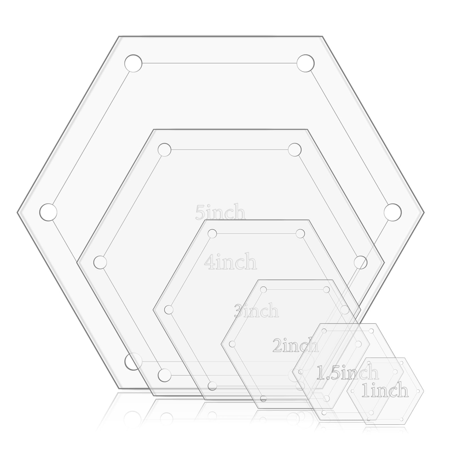 6 Pieces Hexagon 5 inches (L x W), 1-5 (various sizes), Transparent