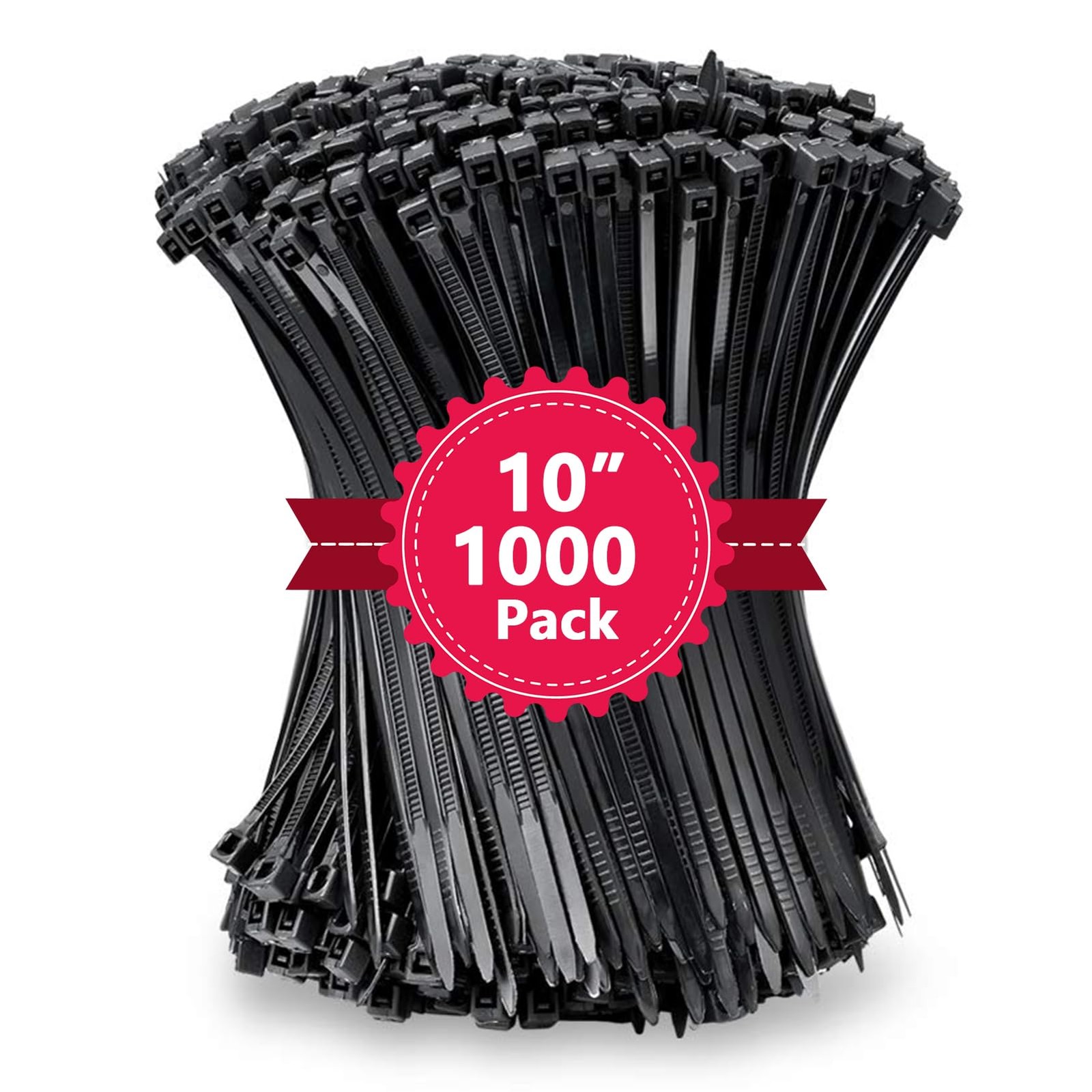 Black Zip Ties 10 Inch 60lb 1000 Pack Heavy Duty Outdoor Nylon Cable Ties