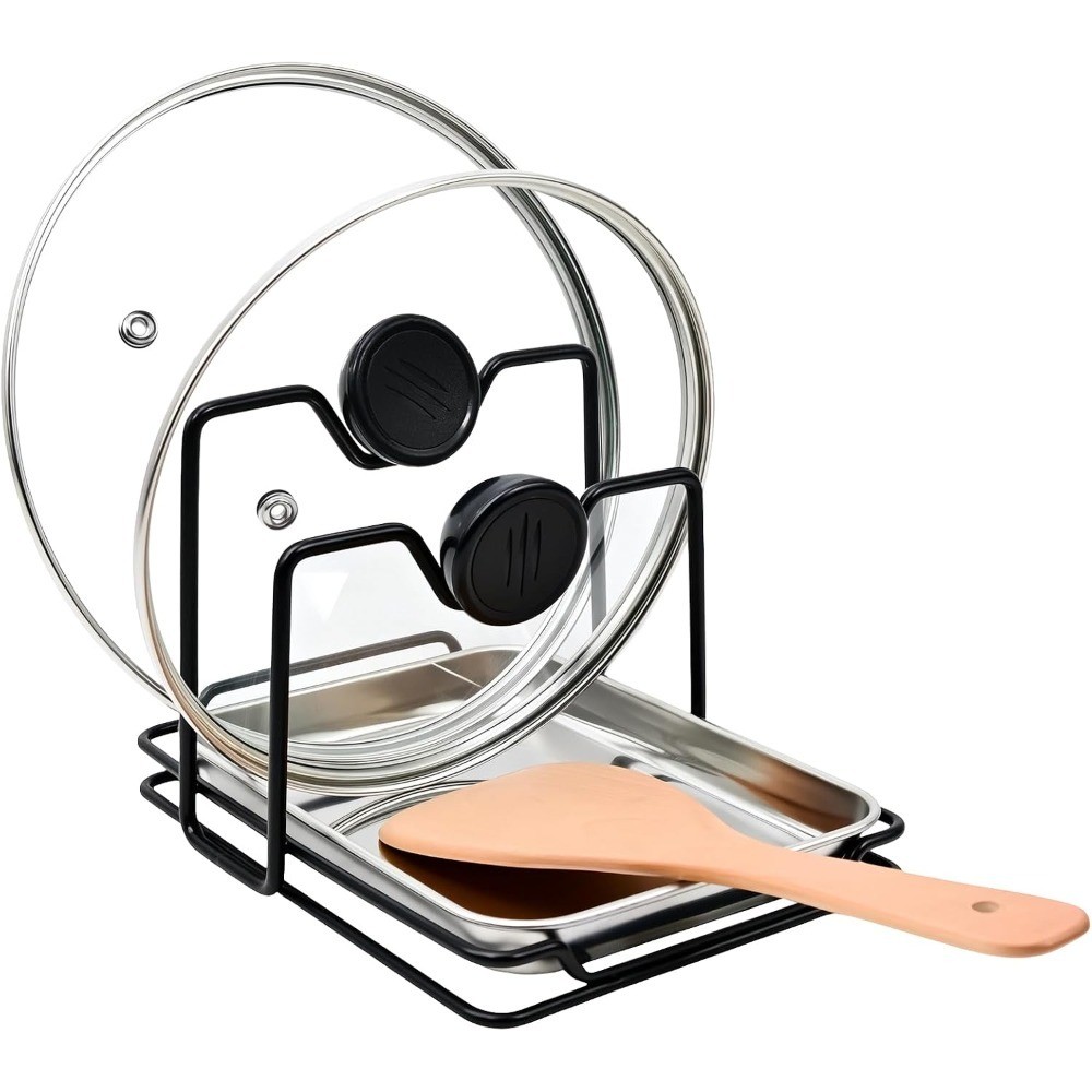 Pot Lid Holder While Cooking, Countertop Spoon Rest with 304 Tray | Keeps pot