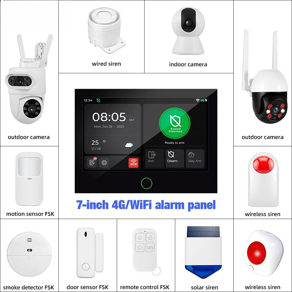 LOT Home Alarm Large Touch Screen Panel TuyaSmart Wireless Security Alarm System