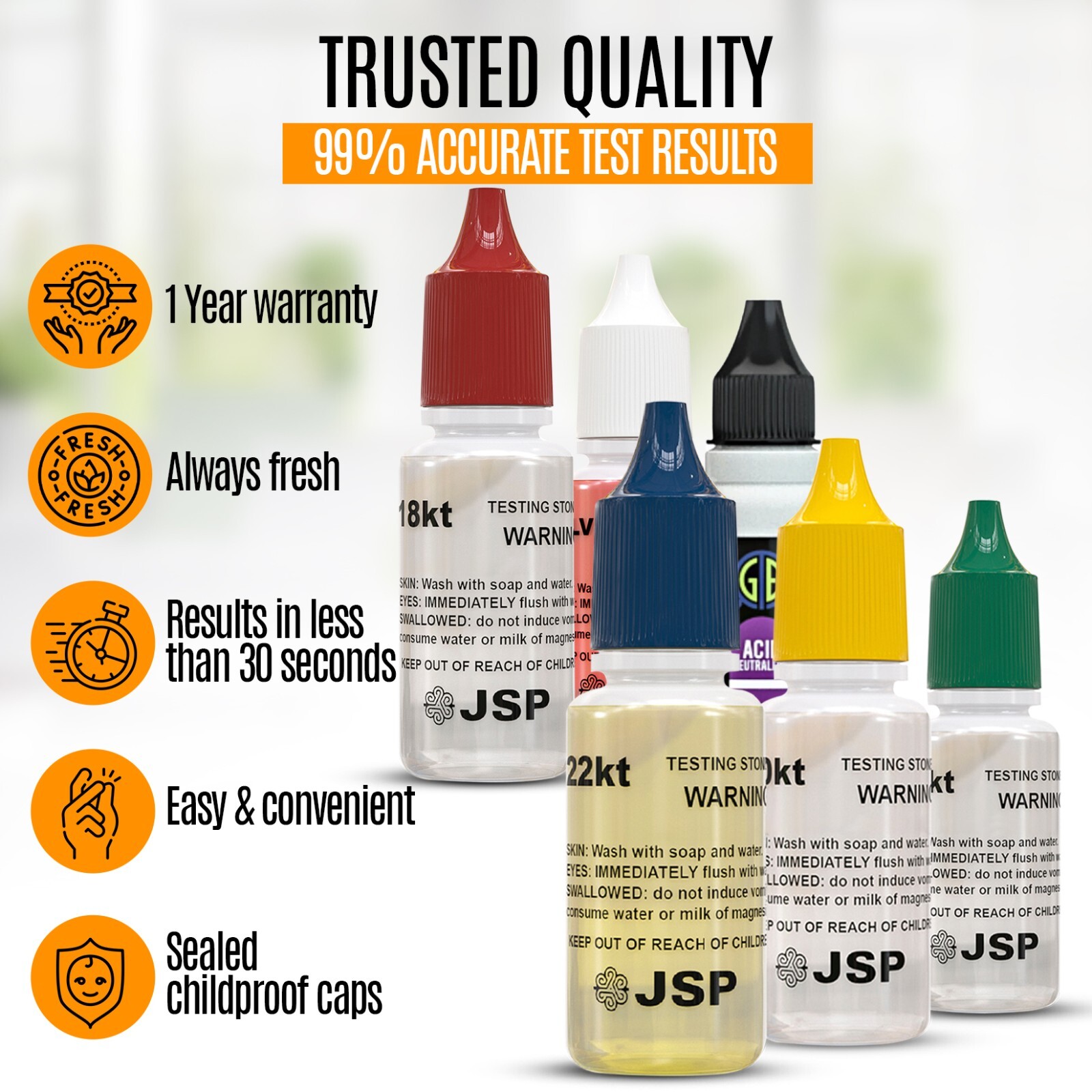 JSP® 14K Gold Testing Acid Solution – Yellow & White Gold Tester | 3-PK