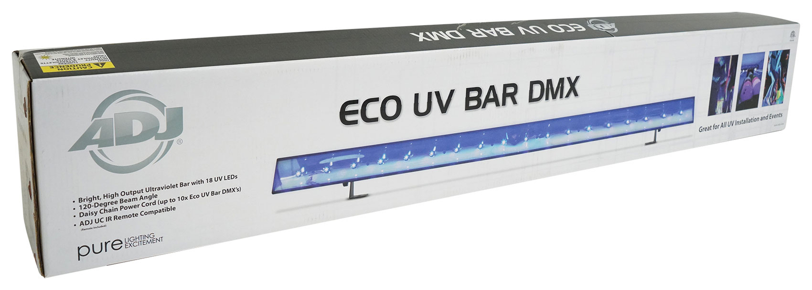 (2) American DJ ECO BAR UV DMX Ultraviolet LED Bar Black Lights w/Remotes+Fogger
