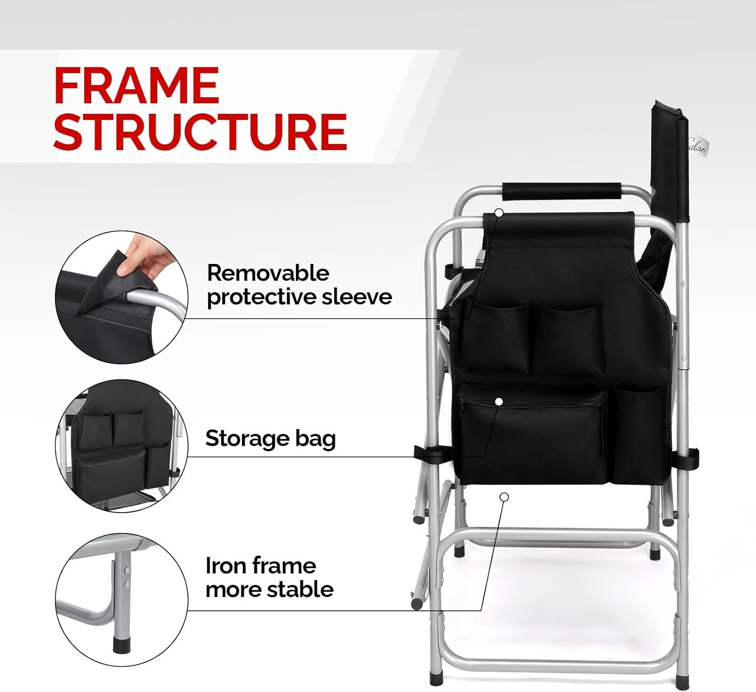 26" Height Tall Director Chair Folding Artist Makeup 19.2" D x 23.6" W x 40.5" H