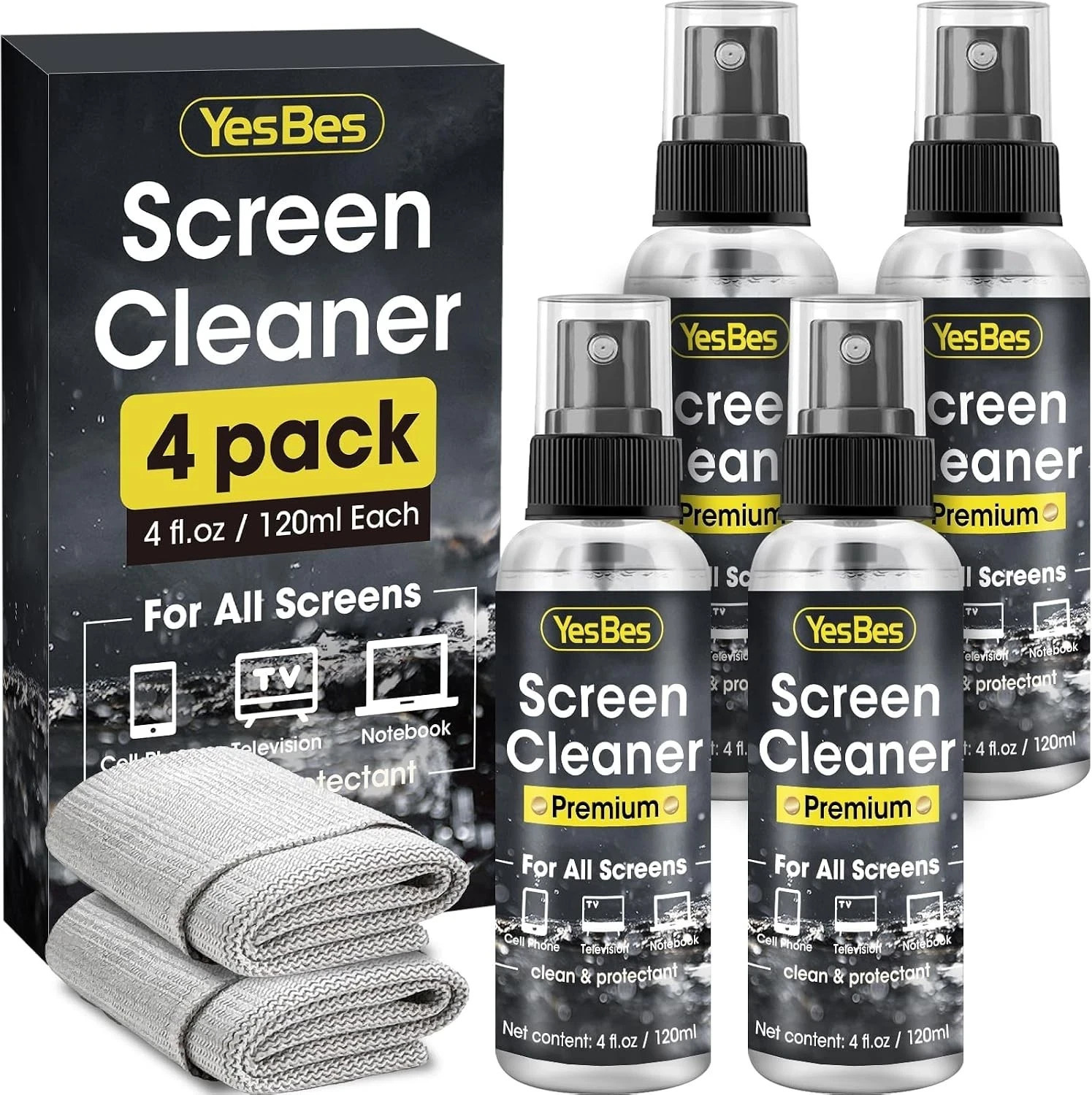 Screen Cleaner Spray 16Oz (4Oz X 4 Pack) - TV & Computer Screen Cleaner