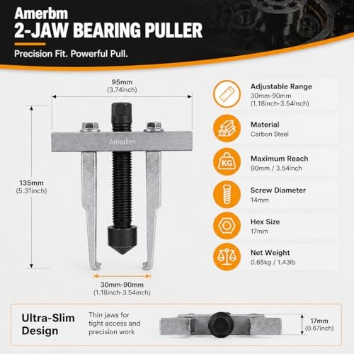 2 Jaw Bearing Puller 30mm-90mm Adjustable Gear Puller Tool - Heavy Duty Slim
