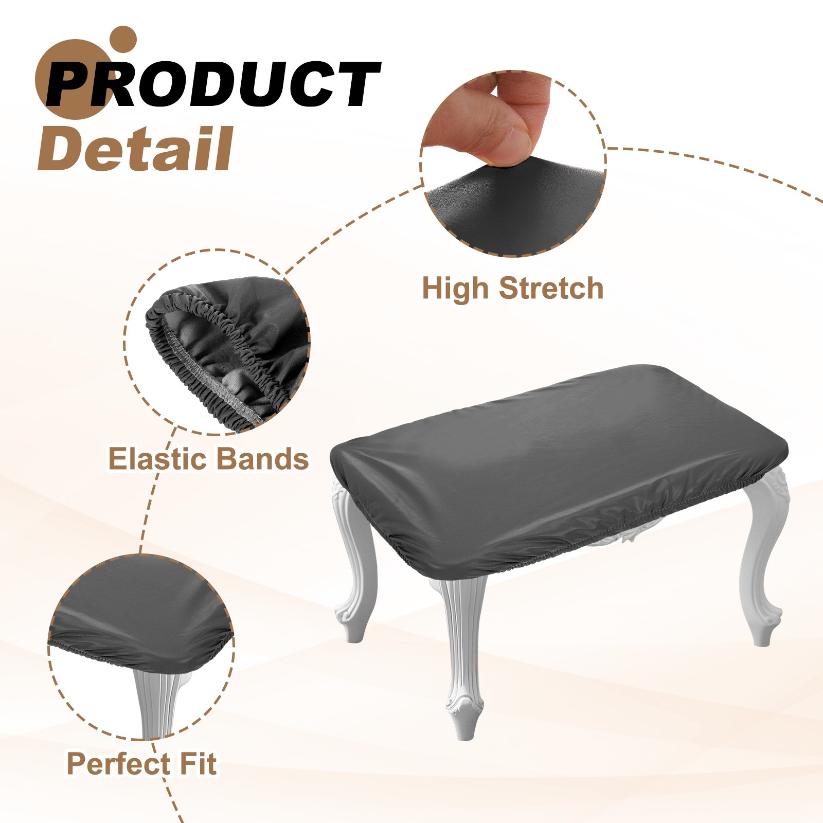 4 Pcs 16 x 12 Inch Stool Covers Rectangle, Polyester Chair Seat Cover, Dark Gray