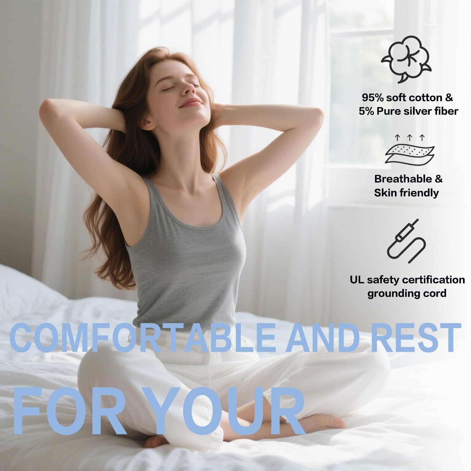 Grounding Sheets California King Size Soft Cotton Silver Fiber 15'' Deep