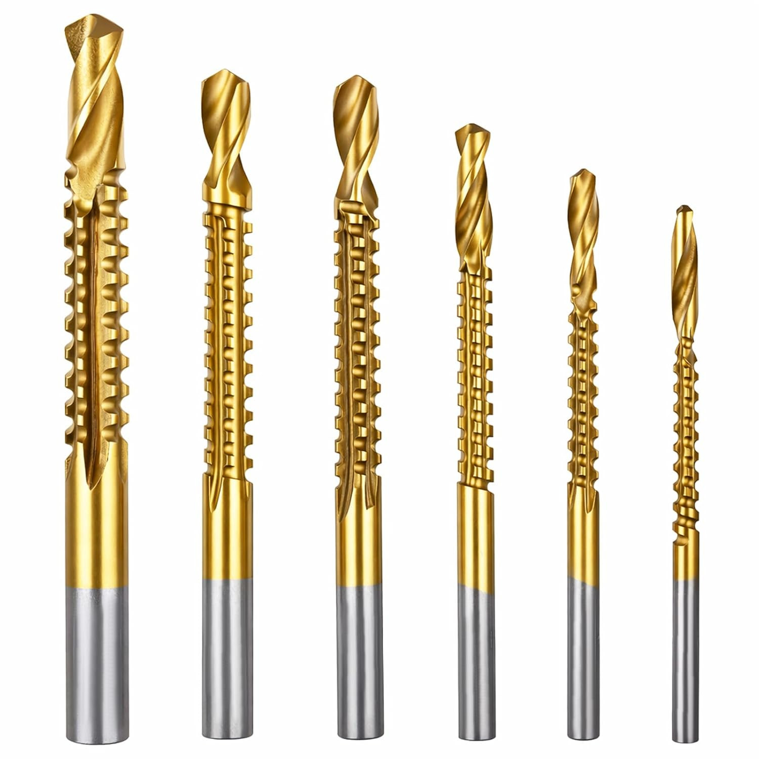 6 Pack Titanium Coated HSS Twist Drill Bit Set 3-8mm Hex Shank Wood Metal