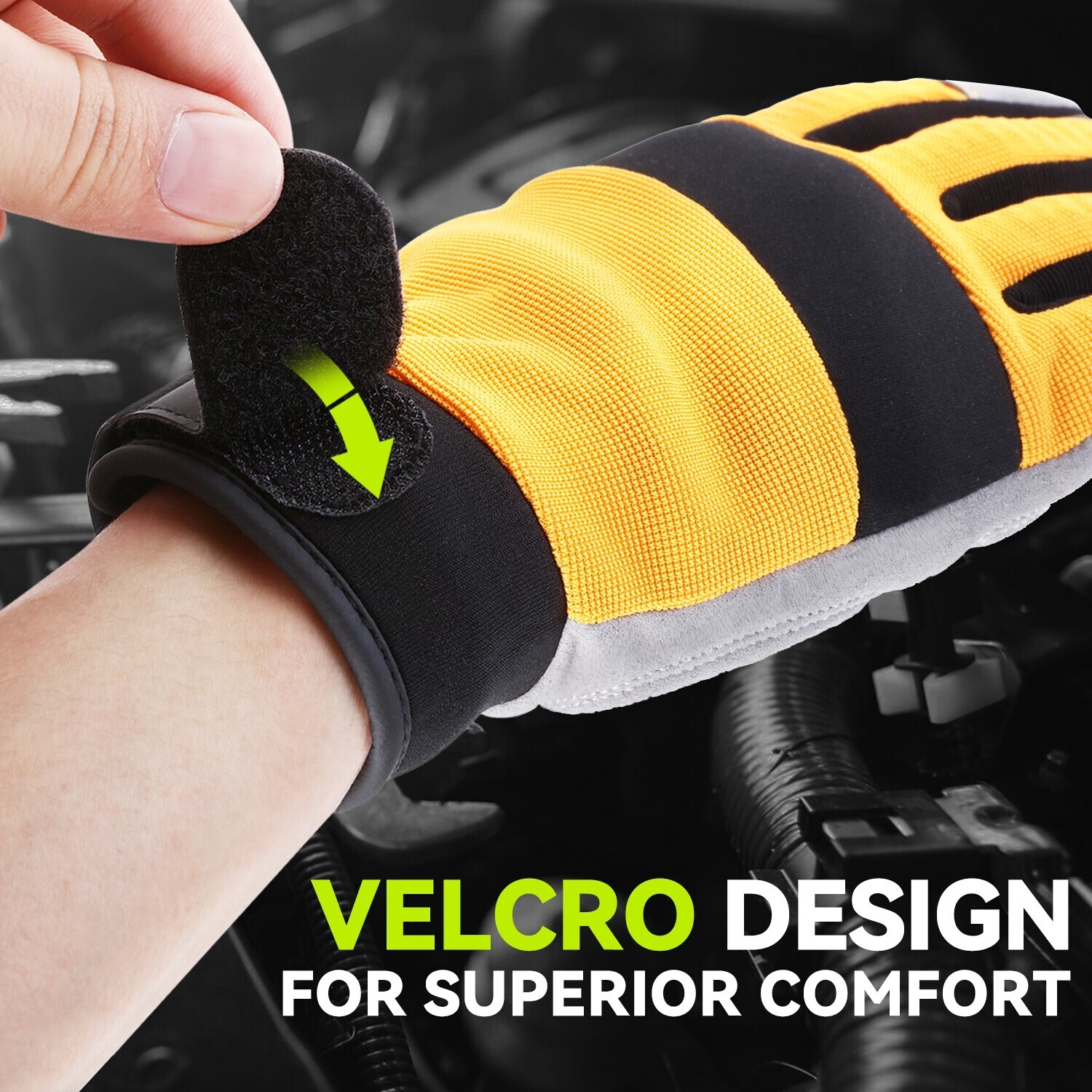 4 Pair Gray/Yellow Flexible Universal Multi-Purpose Utility Mechanic Work Gloves