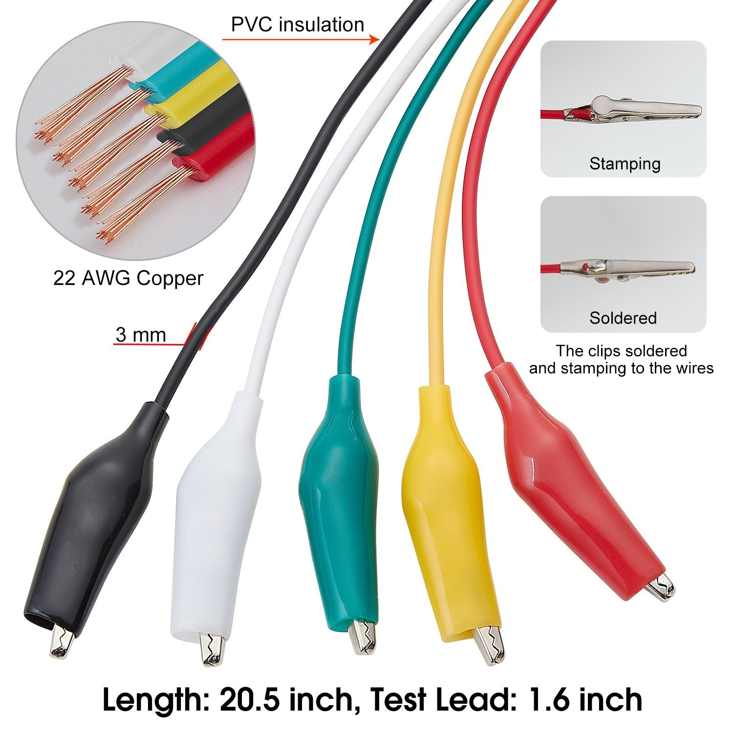 Durable 2-Pack of 20.5-Inch Alligator Clips & Leads for Electronics Testing