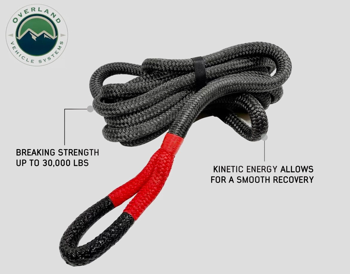 OVERLAND VEHICLE SYSTEMS Brute Kinetic Recovery Strap 1" x 30' w/ Storage Bag