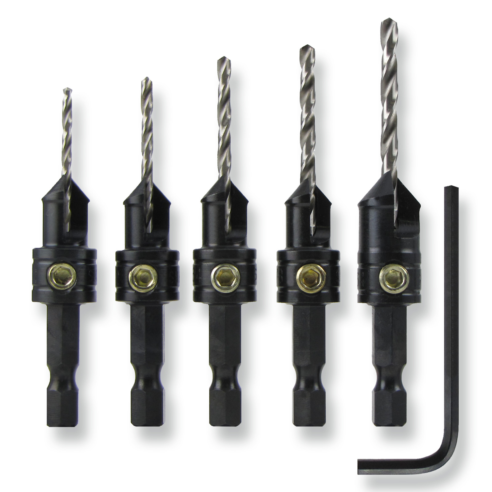 Snappy 5pc Countersink Drill Bit Set MADE IN USA Large Set Screw Quick Change