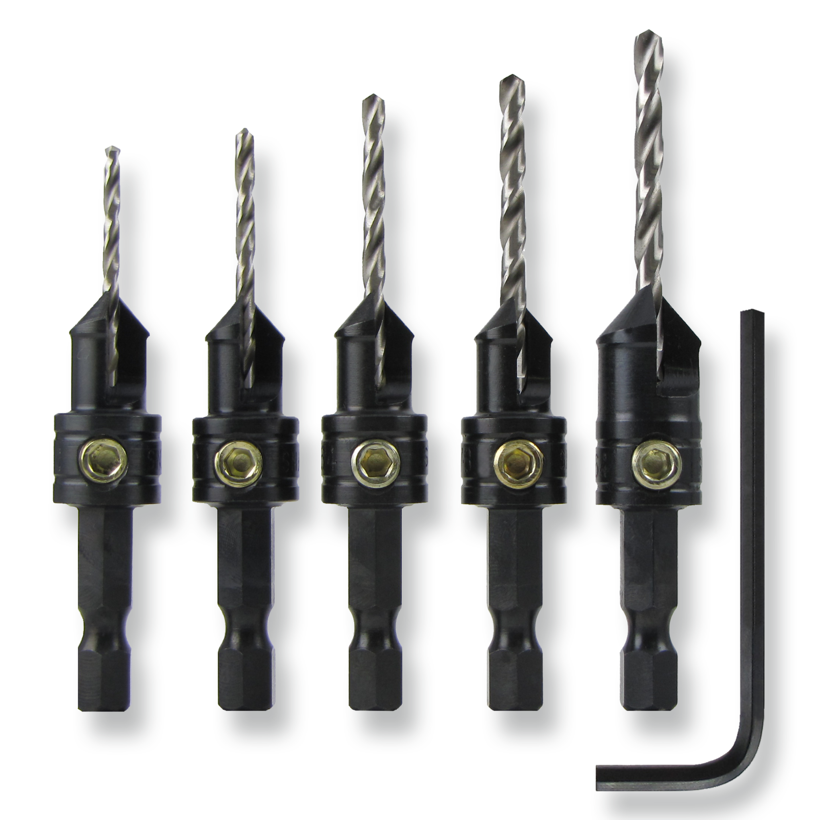 Snappy 5pc Countersink Drill Bit Set MADE IN USA Large Set Screw Quick Change