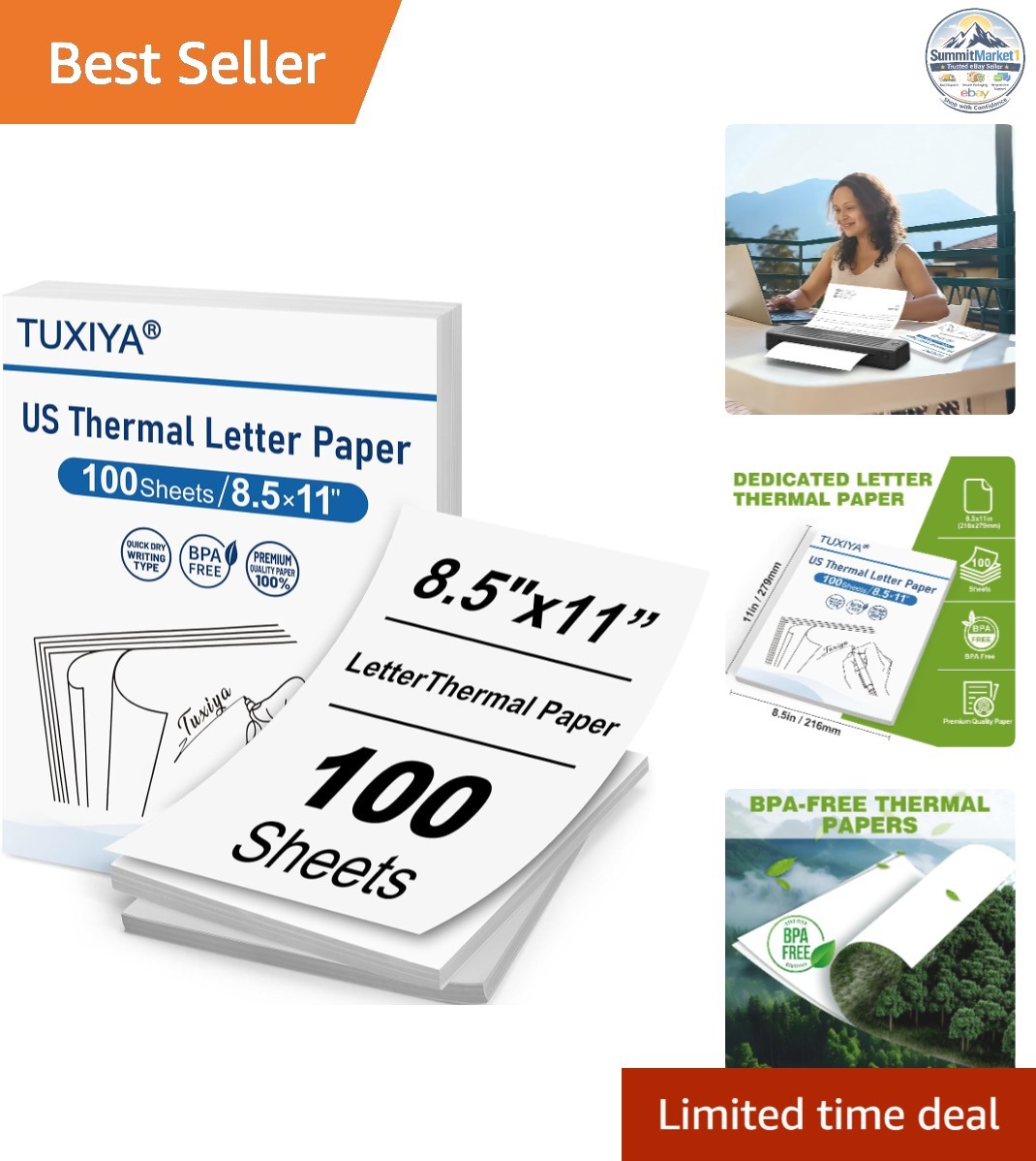 100 Sheets Thermal Printer Paper 8.5 x 11 Inch BPA Free
