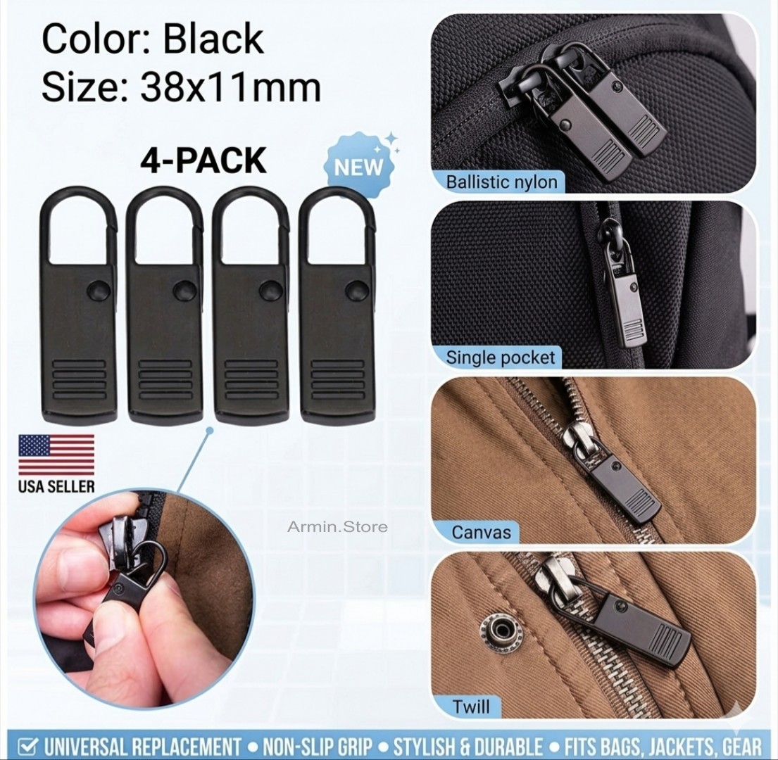 4 PCS Detachable Zipper Pull Replacement Zippers Pull Tabs Zipper Sliders Repair