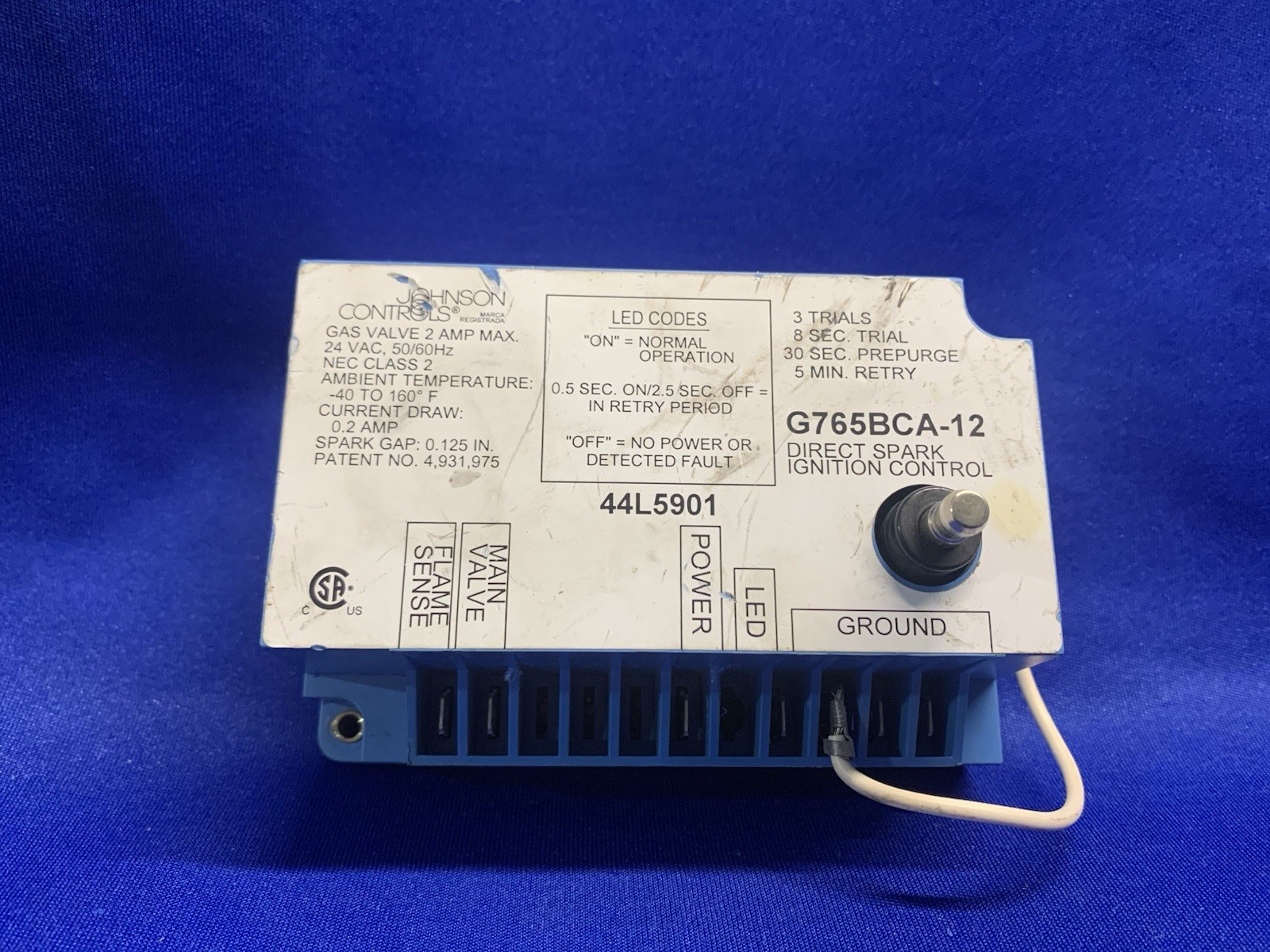 Johnson Controls G765BCA-12 44L5901 27-4320-9 Direct Spark Ignition - Untested