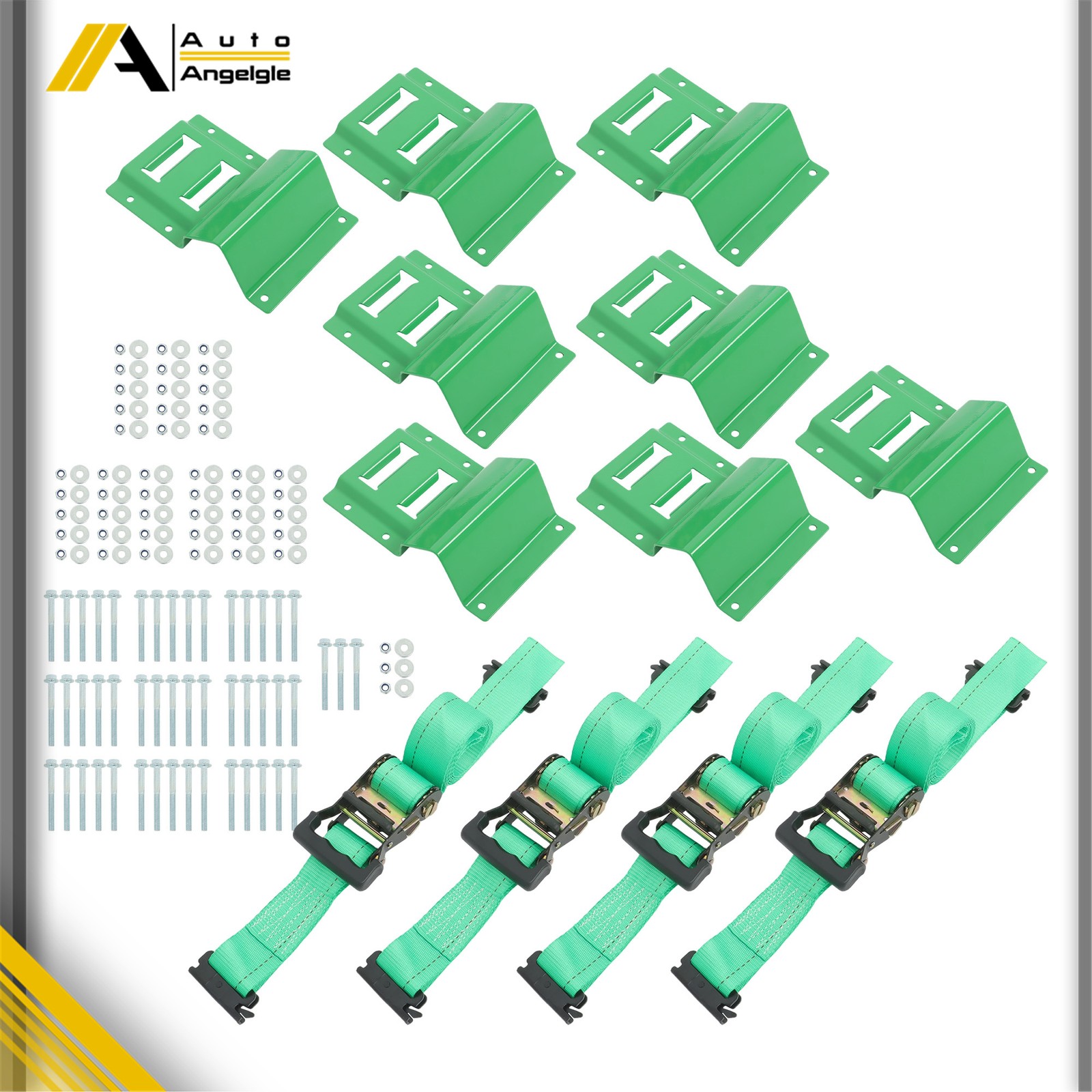Green E Track Wheel Chock 8ft Green Ratchet Straps Kit 2 Sets For Trailers ATV