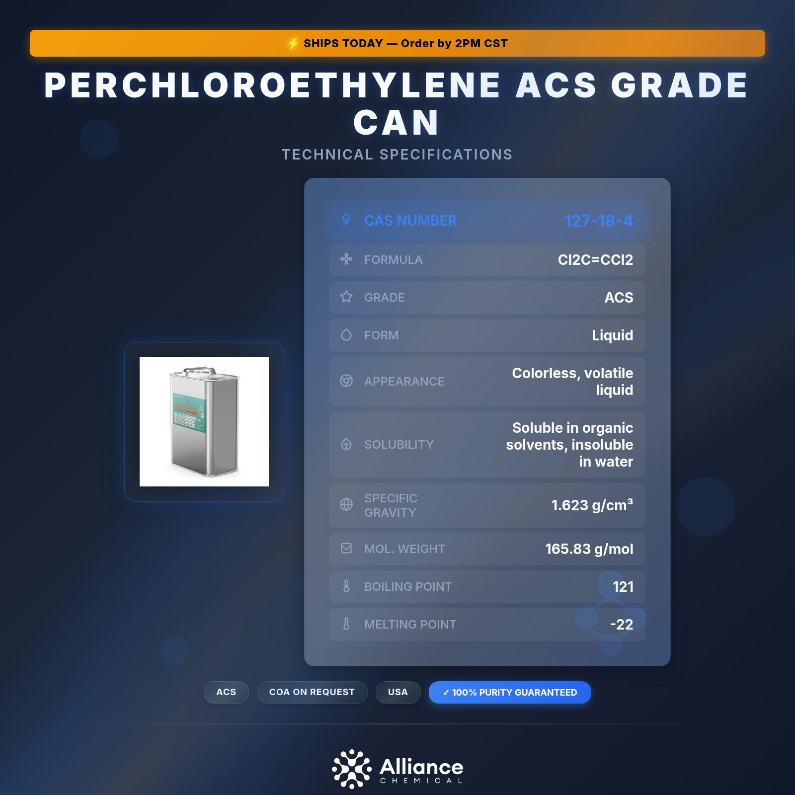 Perchloroethylene ACS Grade - 1 Gallon Can