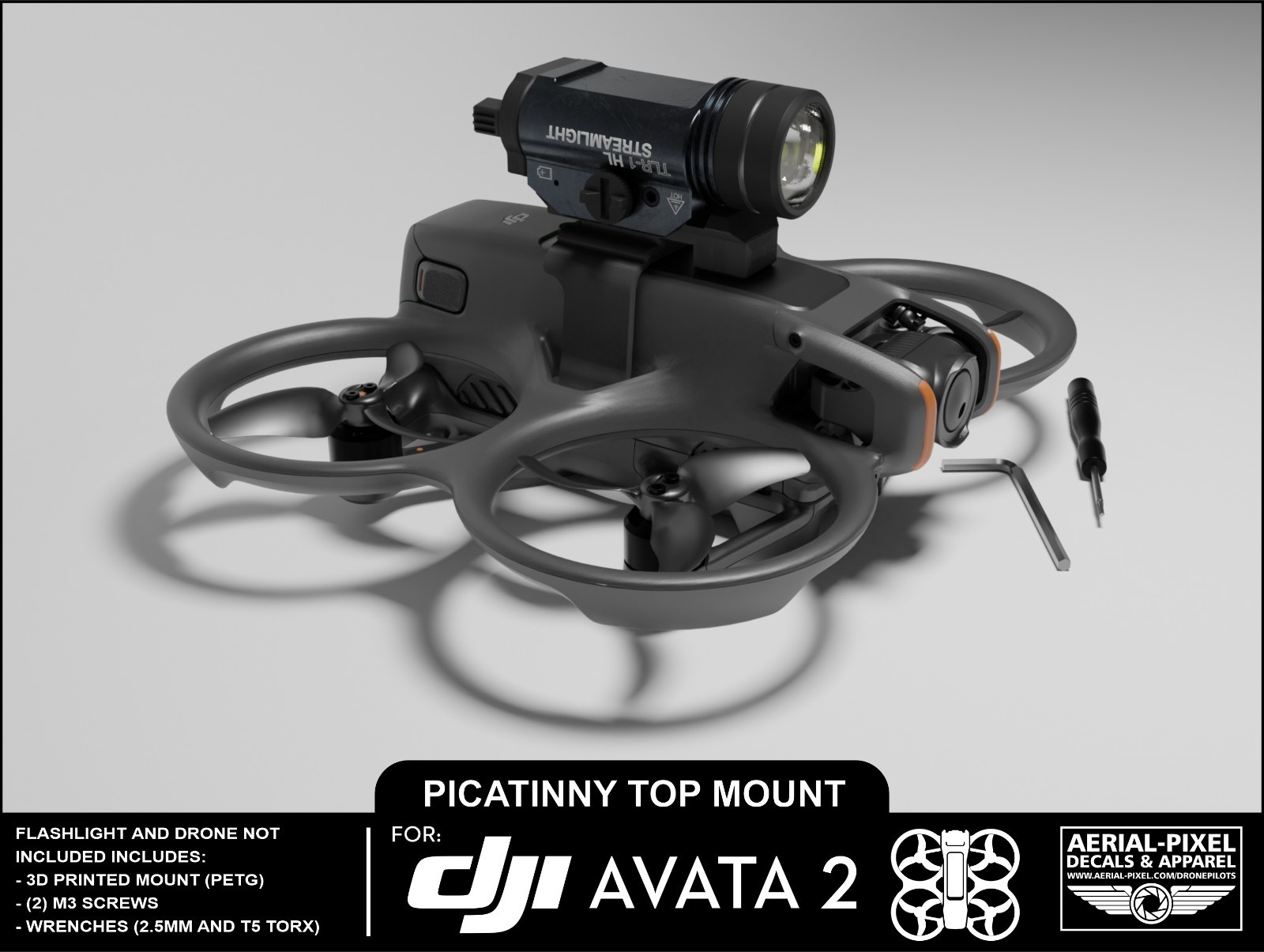 DJI AVATA 2 Picatinny Tactical Rail Top Mount for Lights