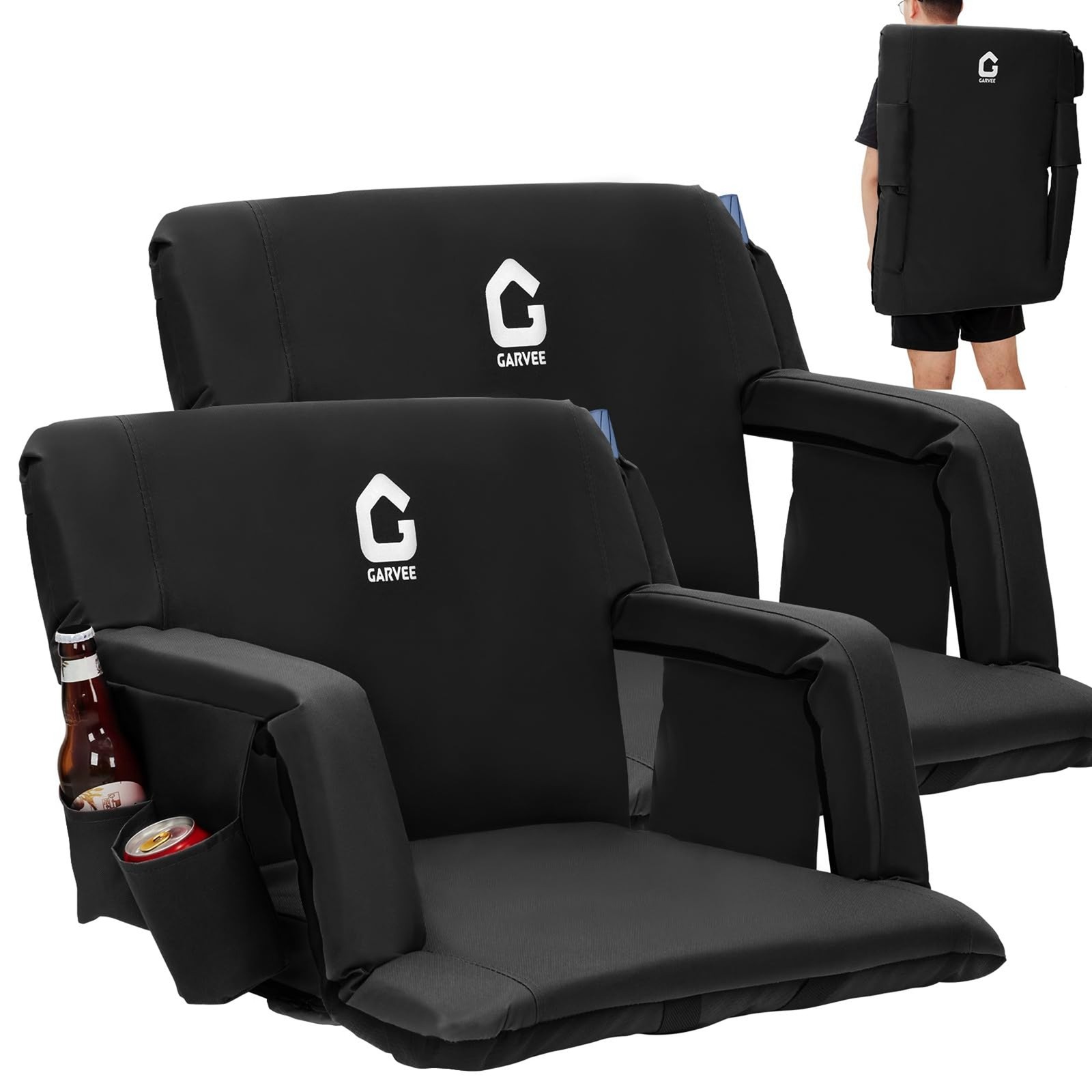 Portable Stadium Seats 2X24.5" Extra Wide with Back Support and Padded Cushion