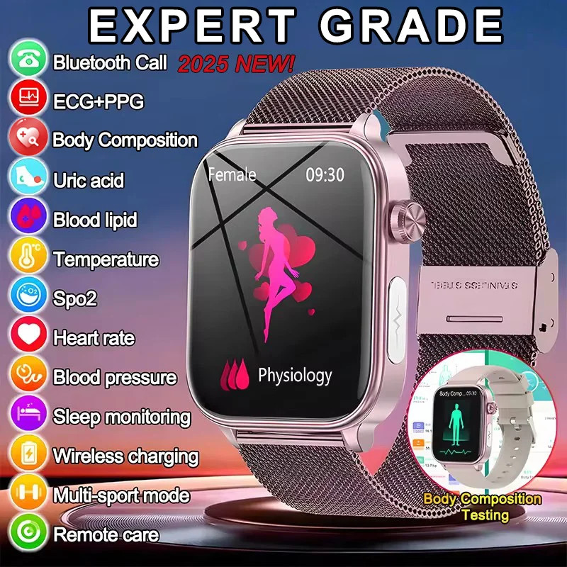 New ECG+PPG Monitoring SmartWatch Blood pressure Blood Lipid Uric Acid Menstrual