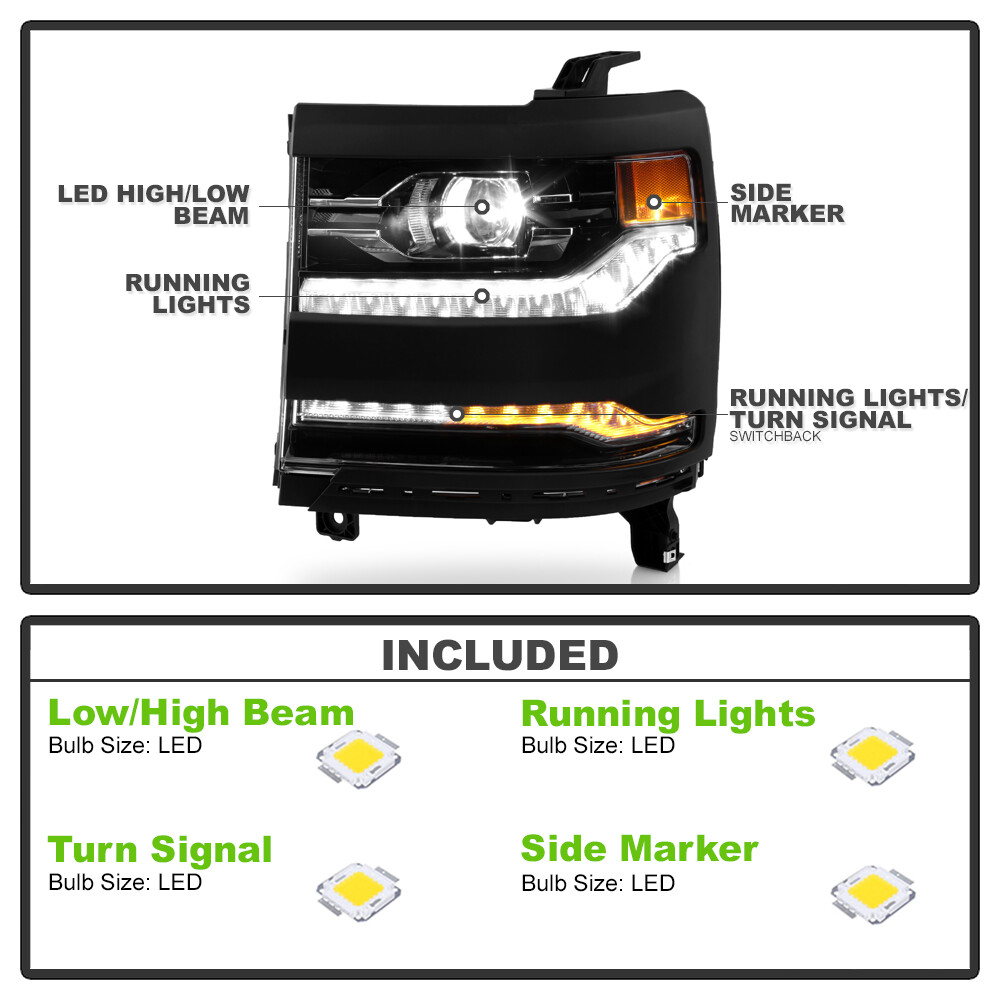 FULL LED 2016-18 Chevy Silverado 1500 Type DRL Projector Headlights SET (Primed)