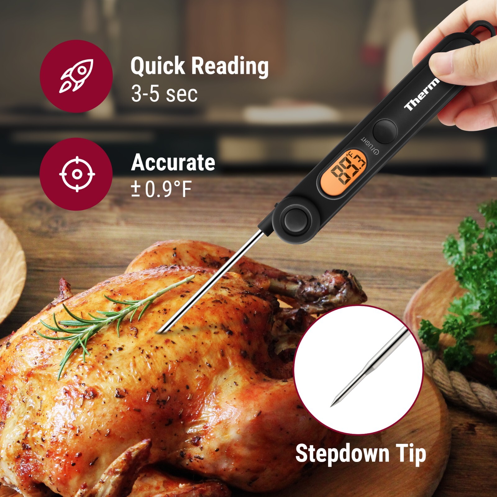 ThermoPro TP03BW Instant Read Digital LCD Magnet Meat Thermometer For BBQ Smoker