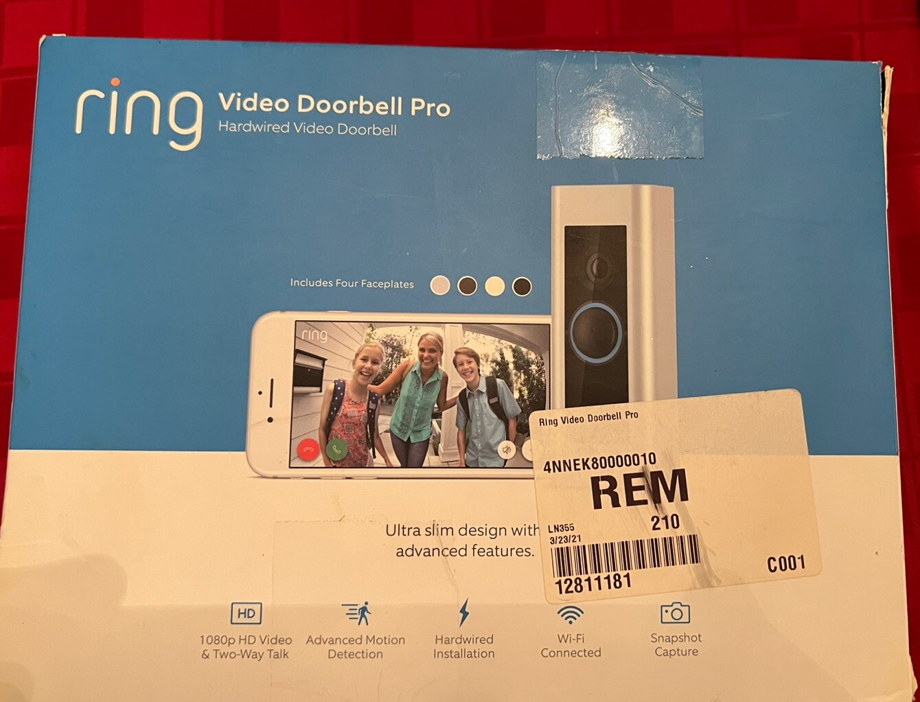 Ring Video Doorbell Pro 1080p HD Video Hardwired With Motion  3 Faceplates