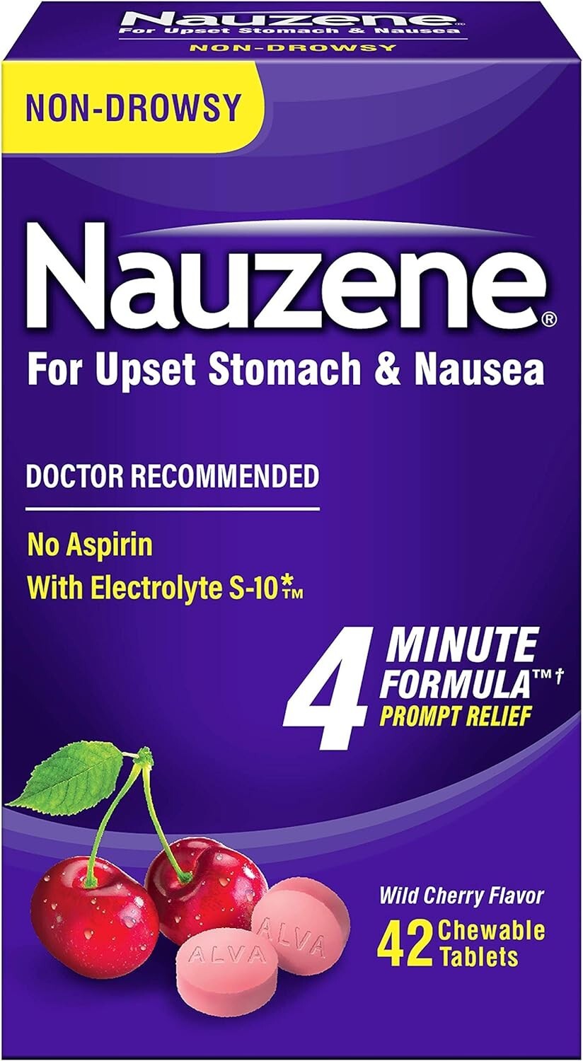Nauzene Nausea Relief Chewable Tablets Wild Cherry Flavor, 42 Ct