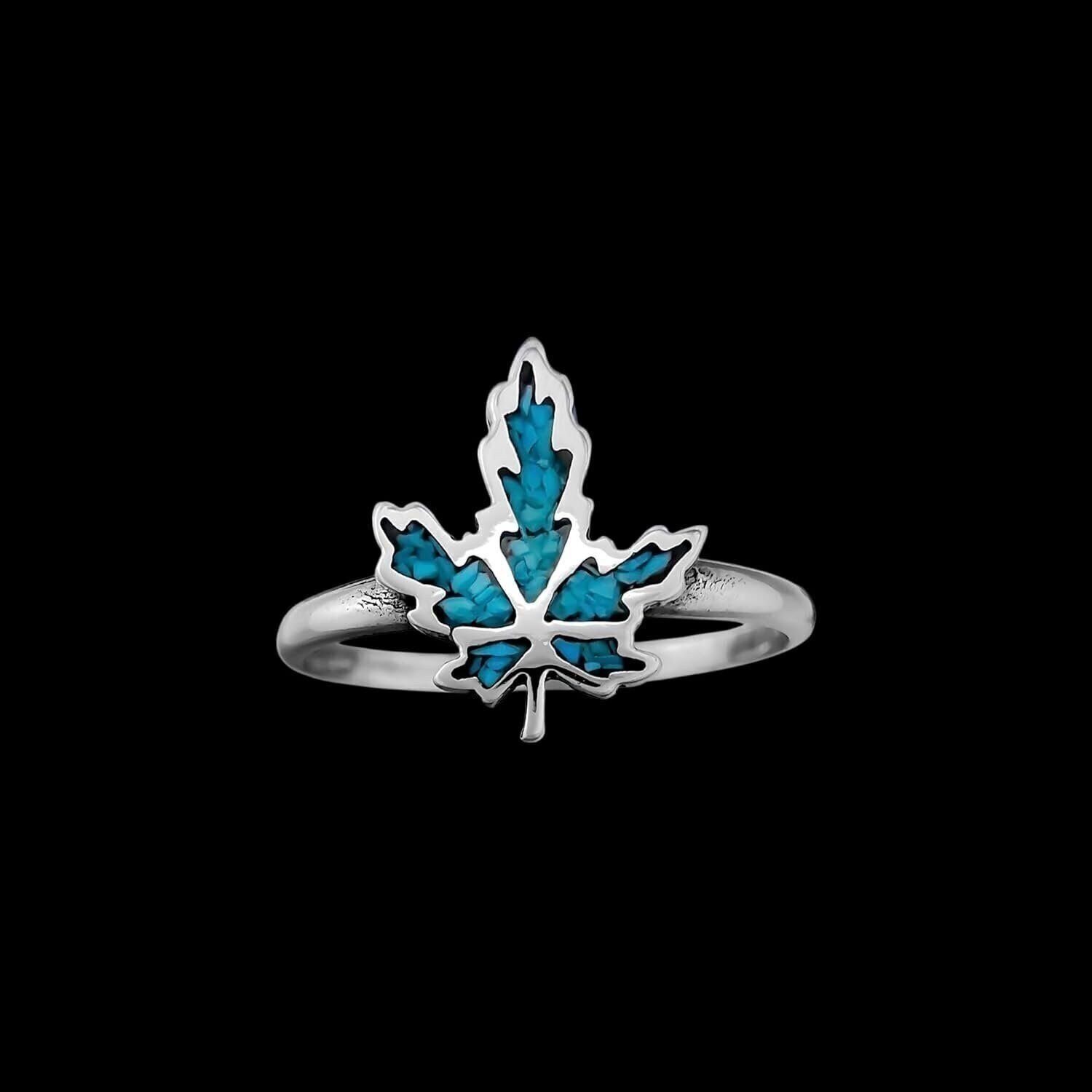 Size 4 Sterling SIlver Turquoise Palmate Leaf Ring
