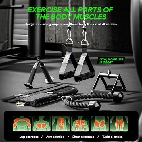 Cable Machine Attachment LAT Pulldown Set V Bar Tricep Rope Ankle Straps Handles