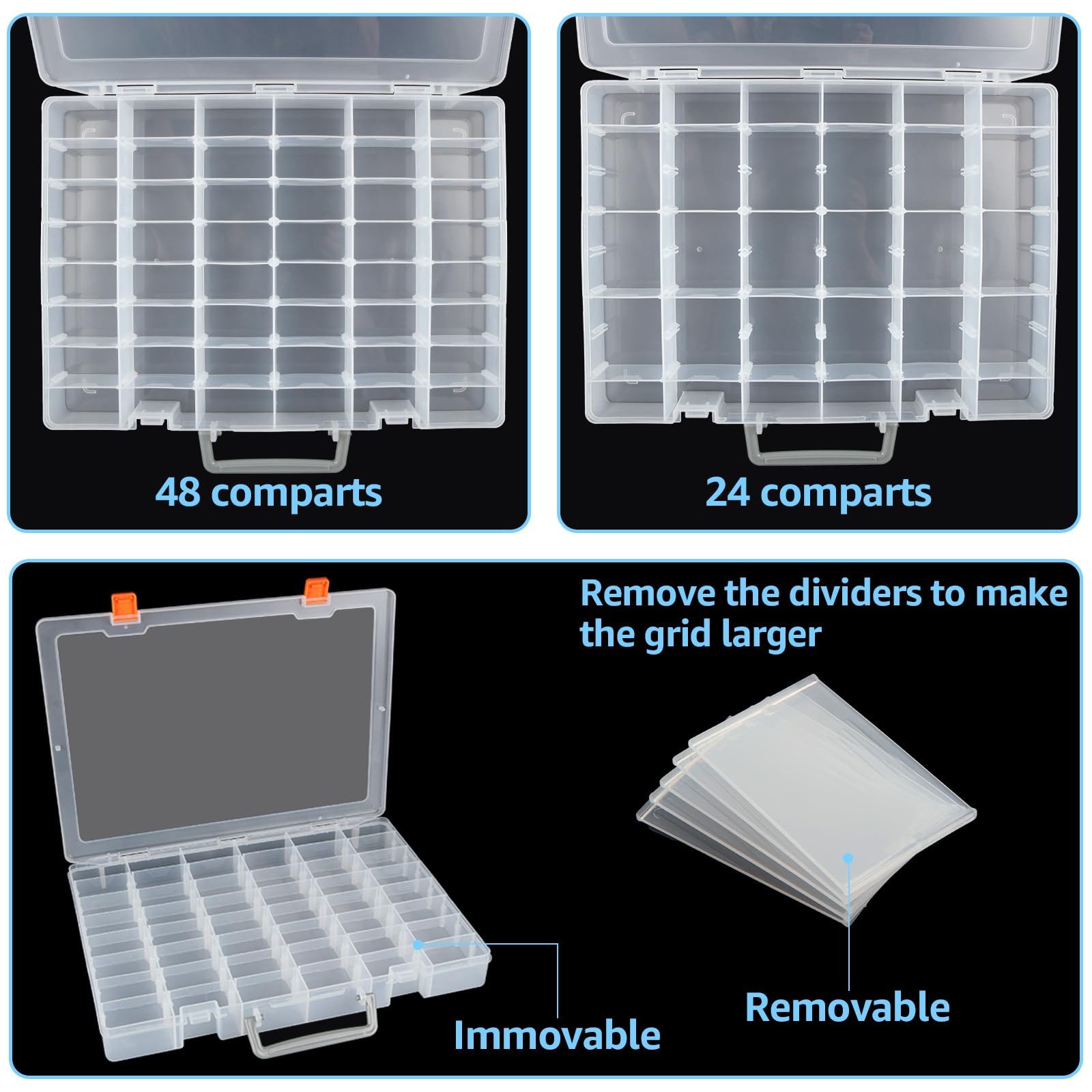 2 Pack Large 48 Girds Plastic Organizer Box with Adjustable Dividers, Clear S...