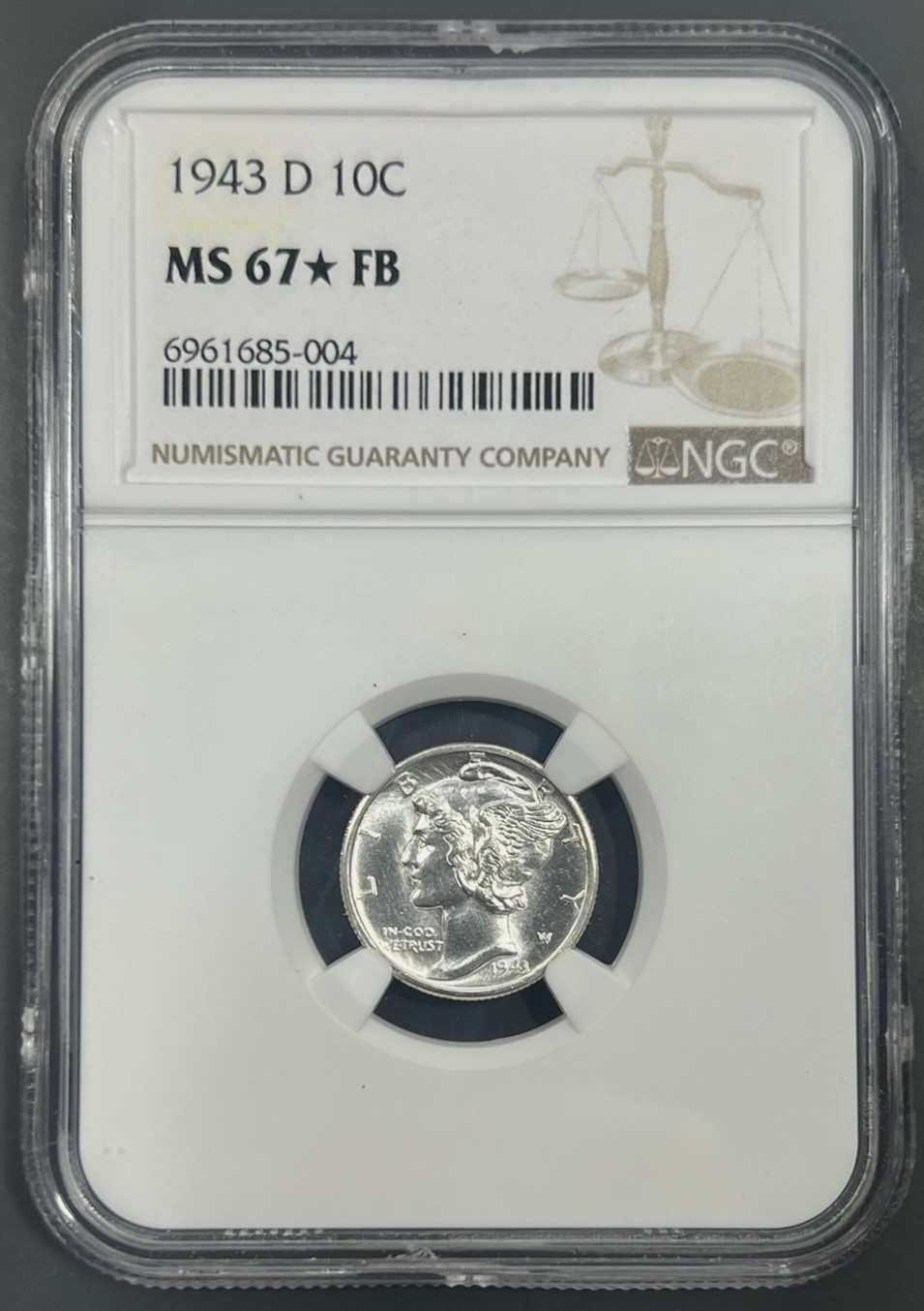 1943-D NGC MS67FB Star Mercury Silver Dime 10c - Die Polish PQ