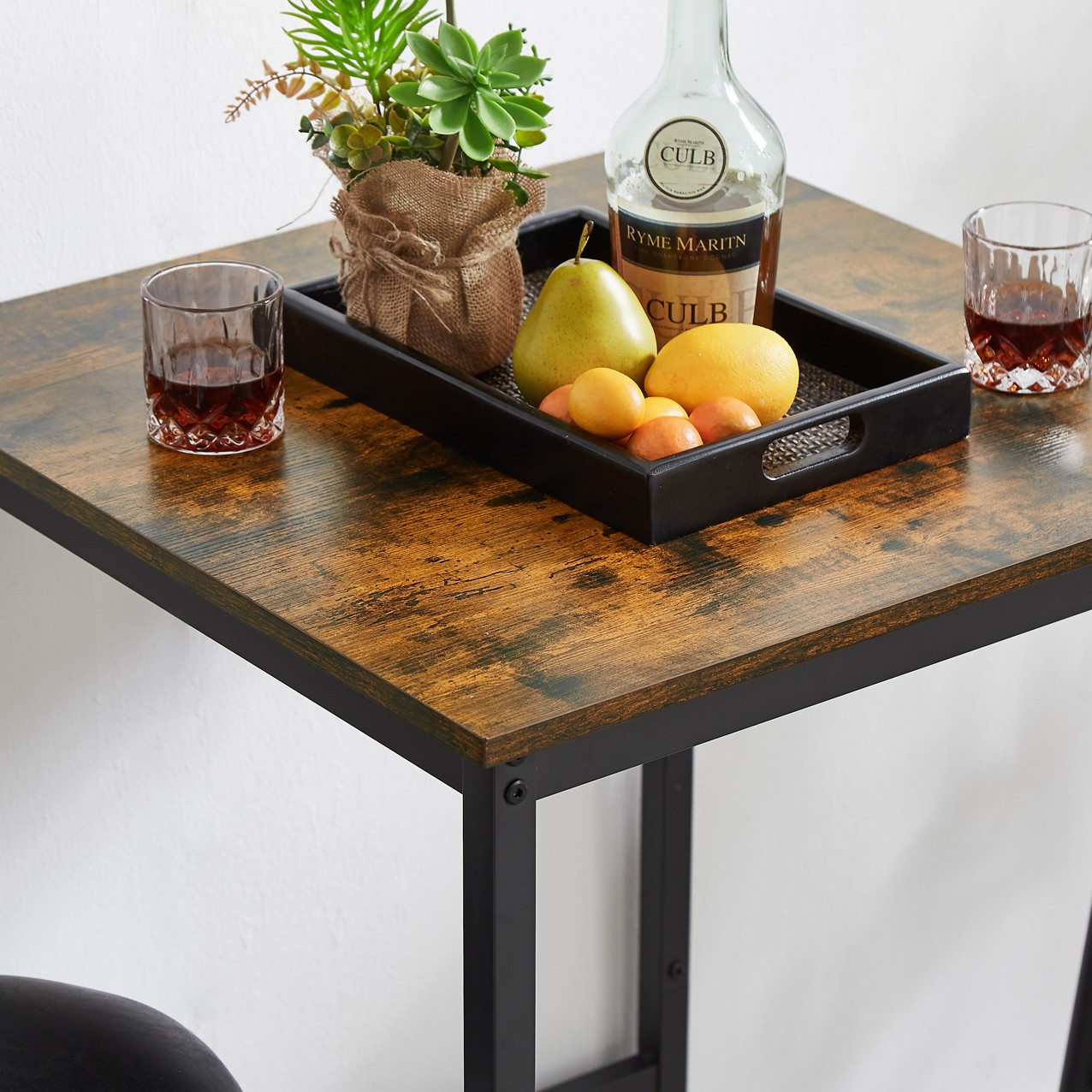 Bar Table Set with 2 Bar stools PU Soft Seat with Backrest Rustic Brown