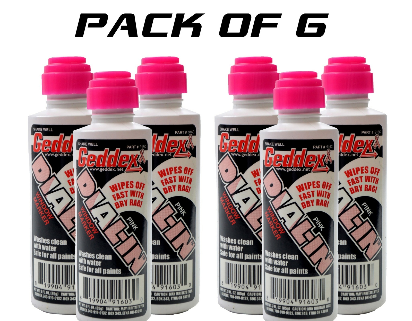 6 PACK GEDDEX GED-916C DIAL IN WINDOW MARKER CHALK RACING MARKER 916C PINK