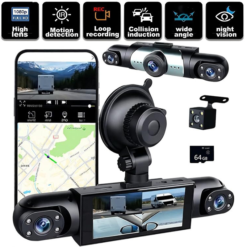 360° 4 Channel 1080P HD Car Dash Cam Front and Rear Inside Left Right + Camera