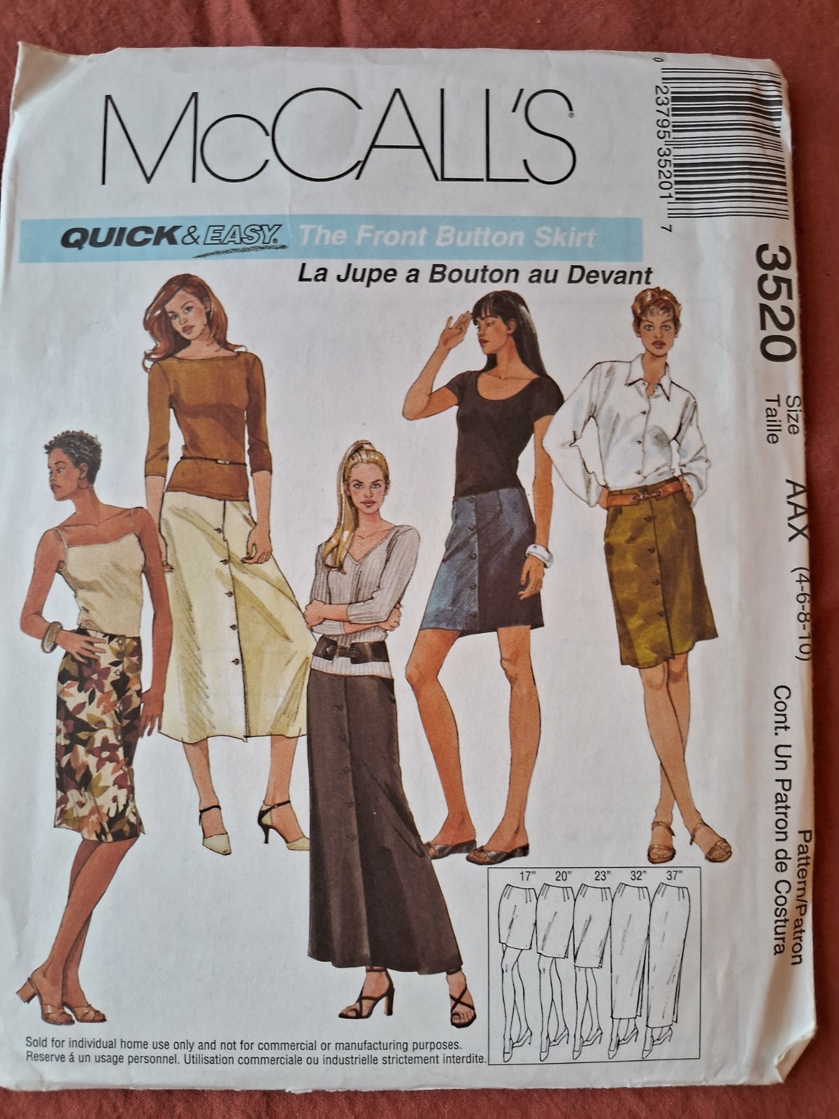 McCall's 3520 Quick & Easy Skirts in Five Lengths Pattern Misses' 4-10 Uncut