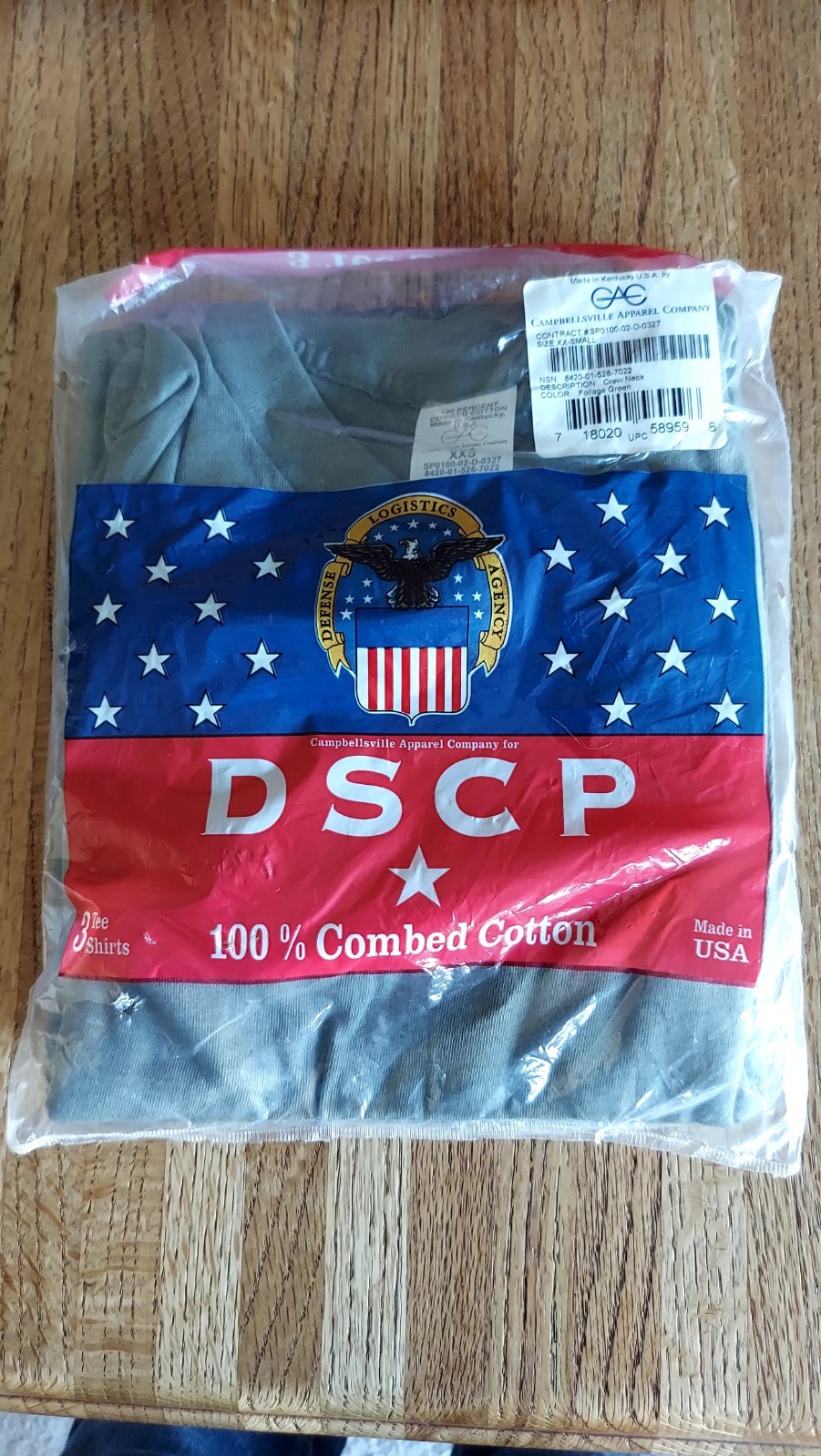 USGI Pack of 3 T SHIRTS,100% COTTON, FOLIAGE GREEN, USA MADE DSCP, XX SMALL