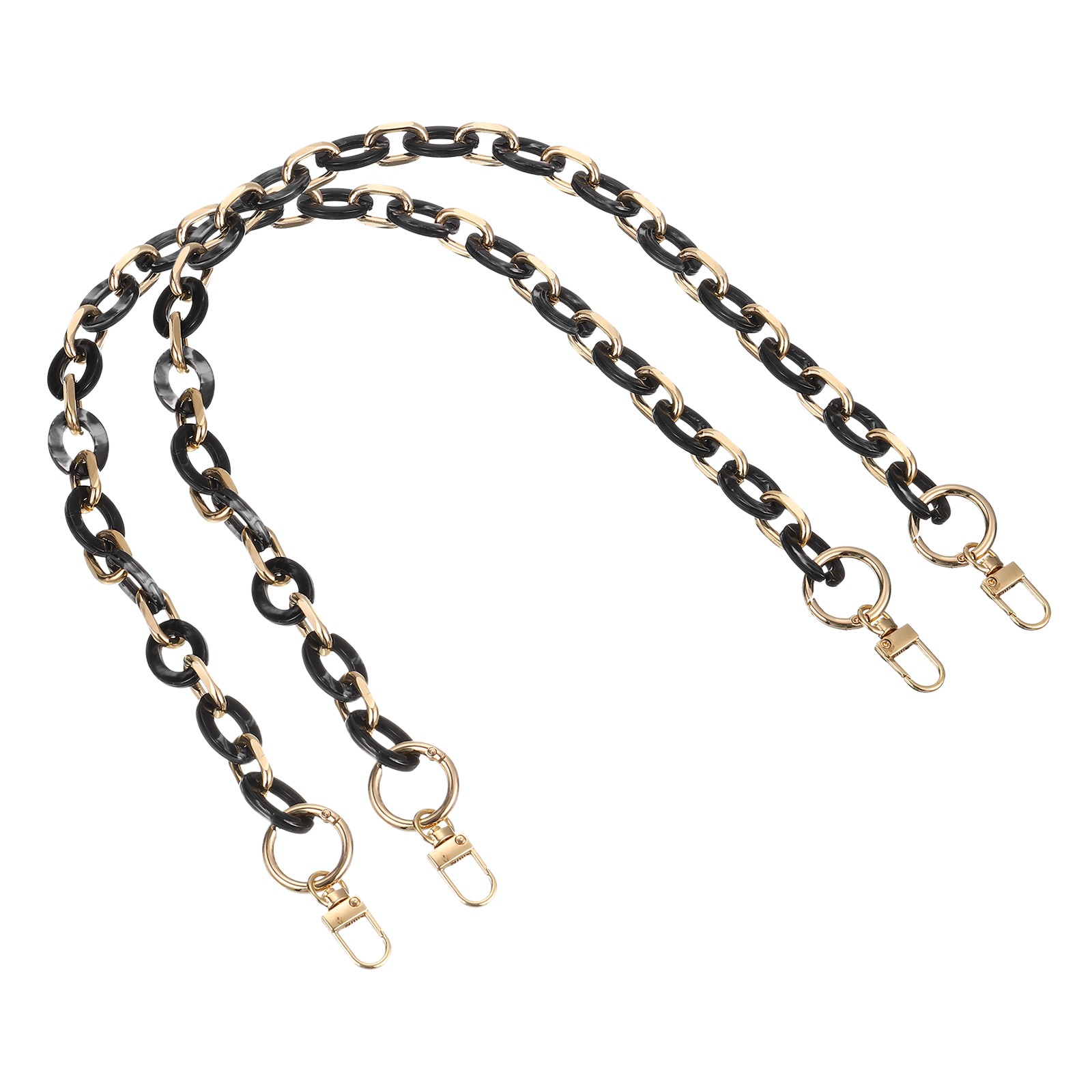 2Pcs 24 Inch Acrylic Purse Chain Handle Purse with Buckles (Black + Gold)