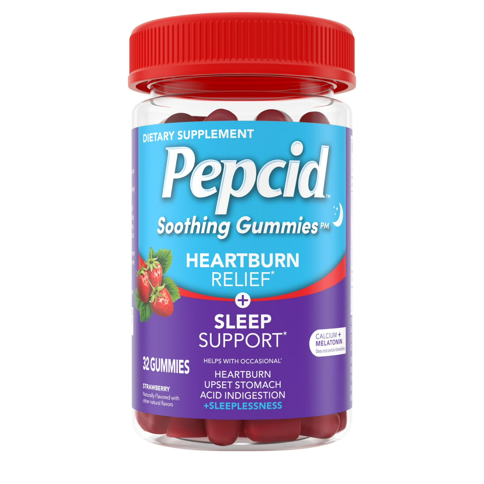 Pepcid Soothing 32 Gummies Heartburn SLEEP AID Relief  STRAWBERRY