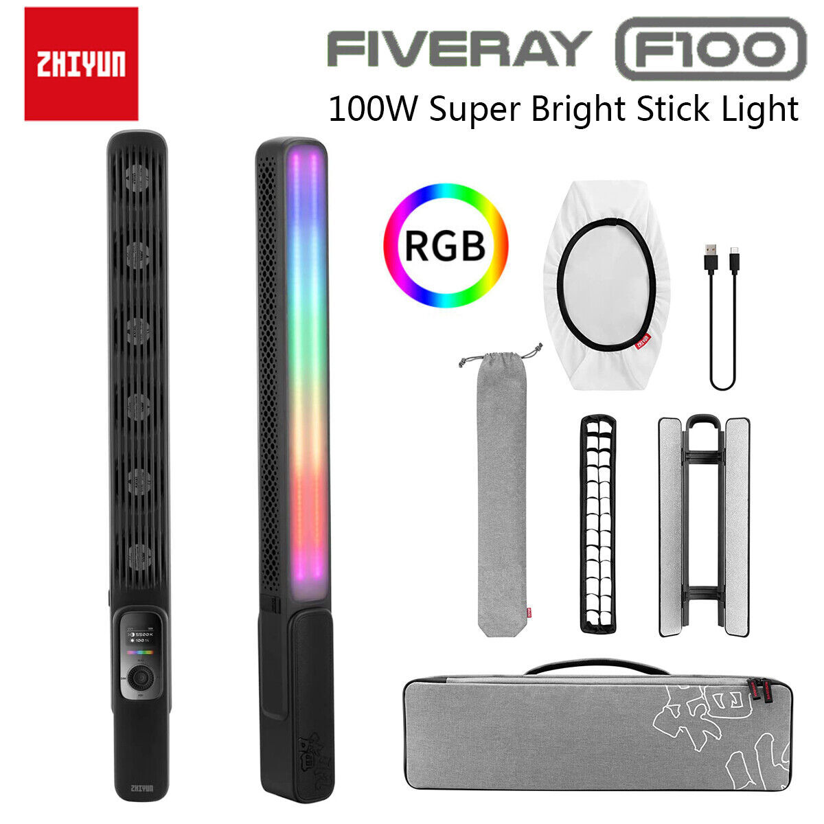 ZHIYUN FIVERAY F100 100W Handheld RGB LED Video Light Stick Photography Lighting